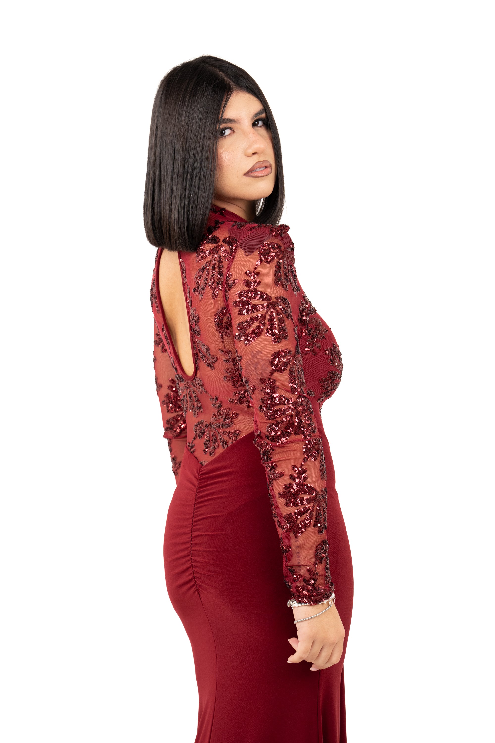 ABITO LUNGO EDERA BORDEAUX PAILLETTES TAGLIA UNICA