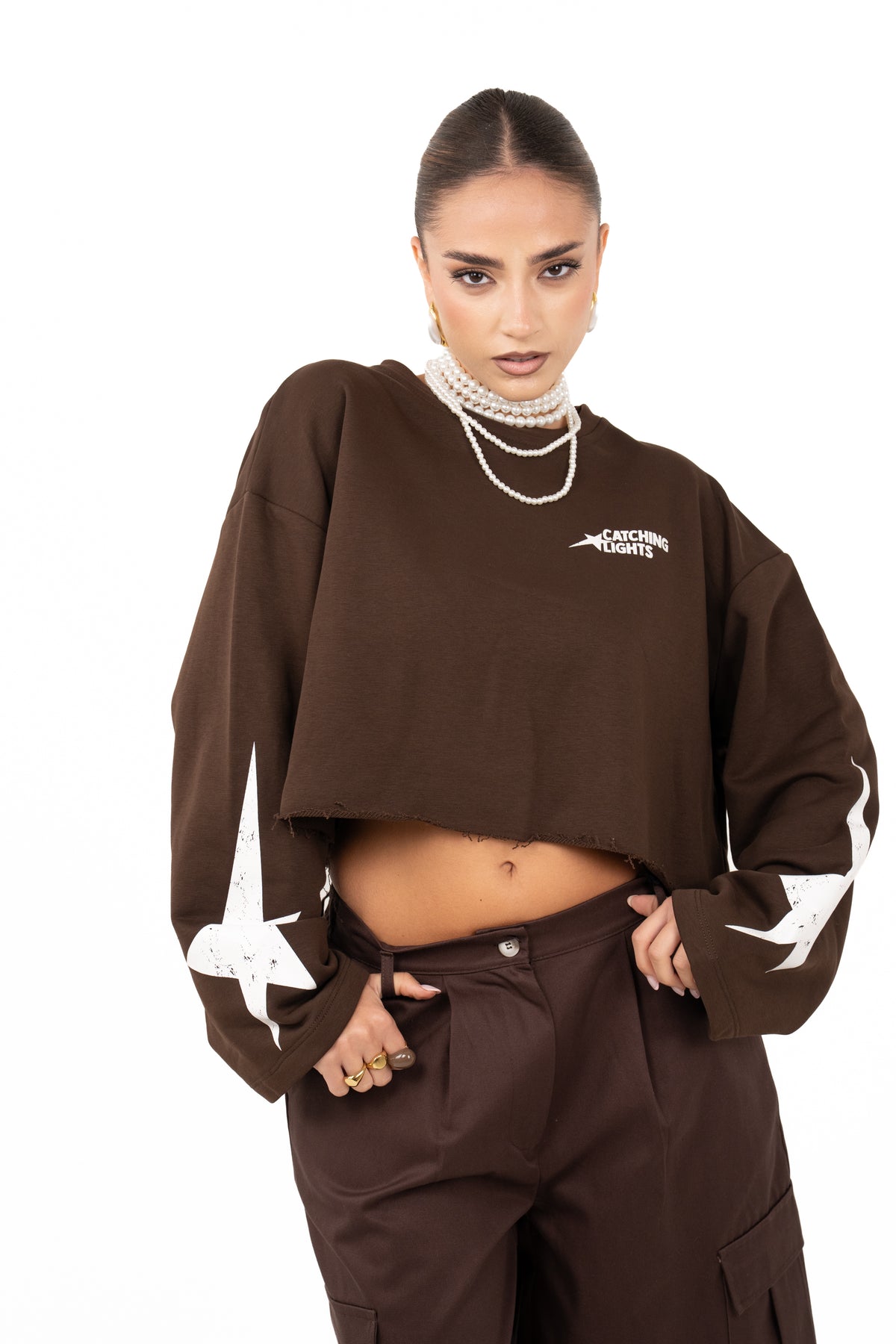 FELPA STELLA CROPPED MARRONE JUSTWEST TAGLIA UNICA