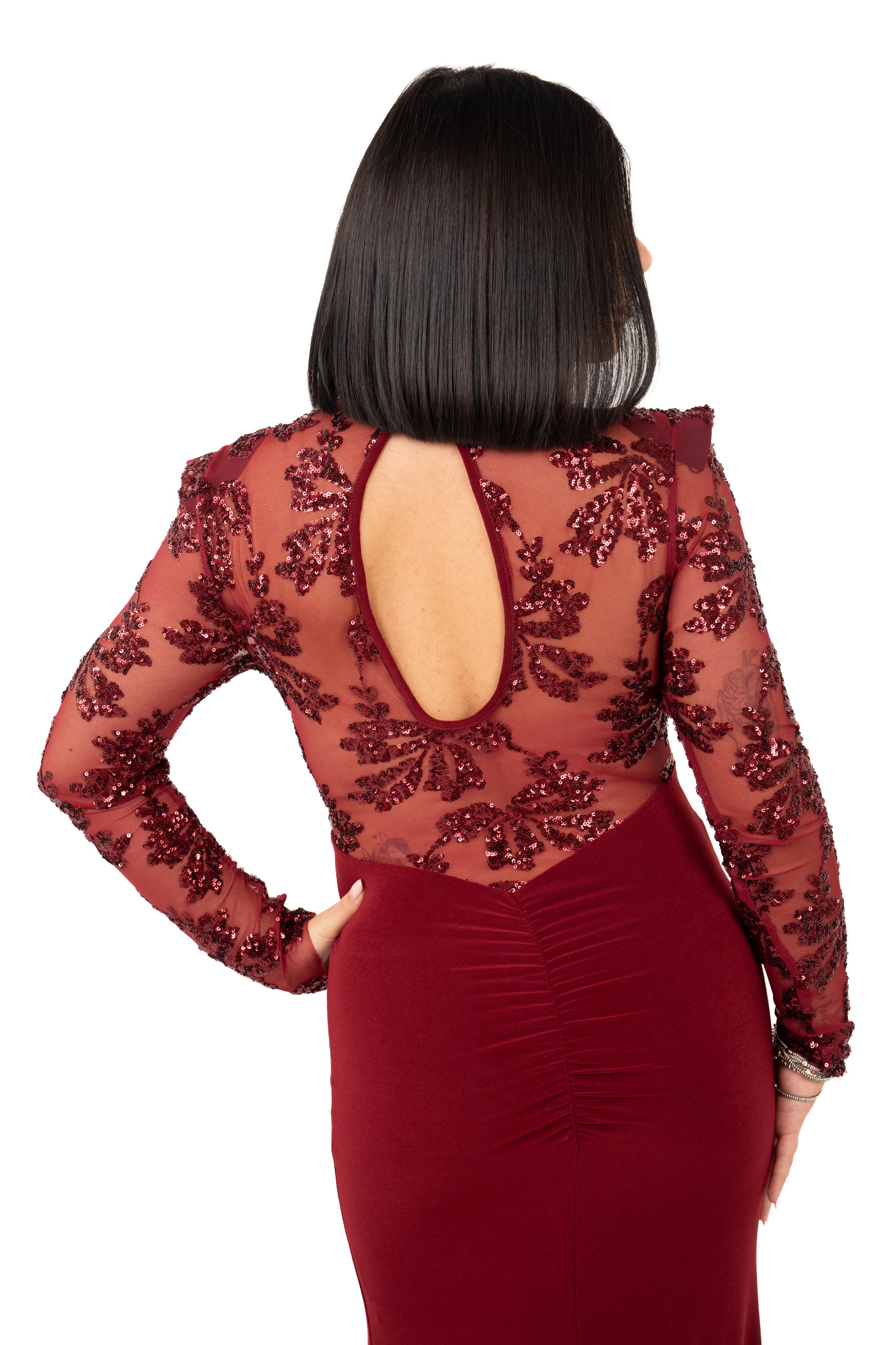 ABITO LUNGO EDERA BORDEAUX PAILLETTES TAGLIA UNICA