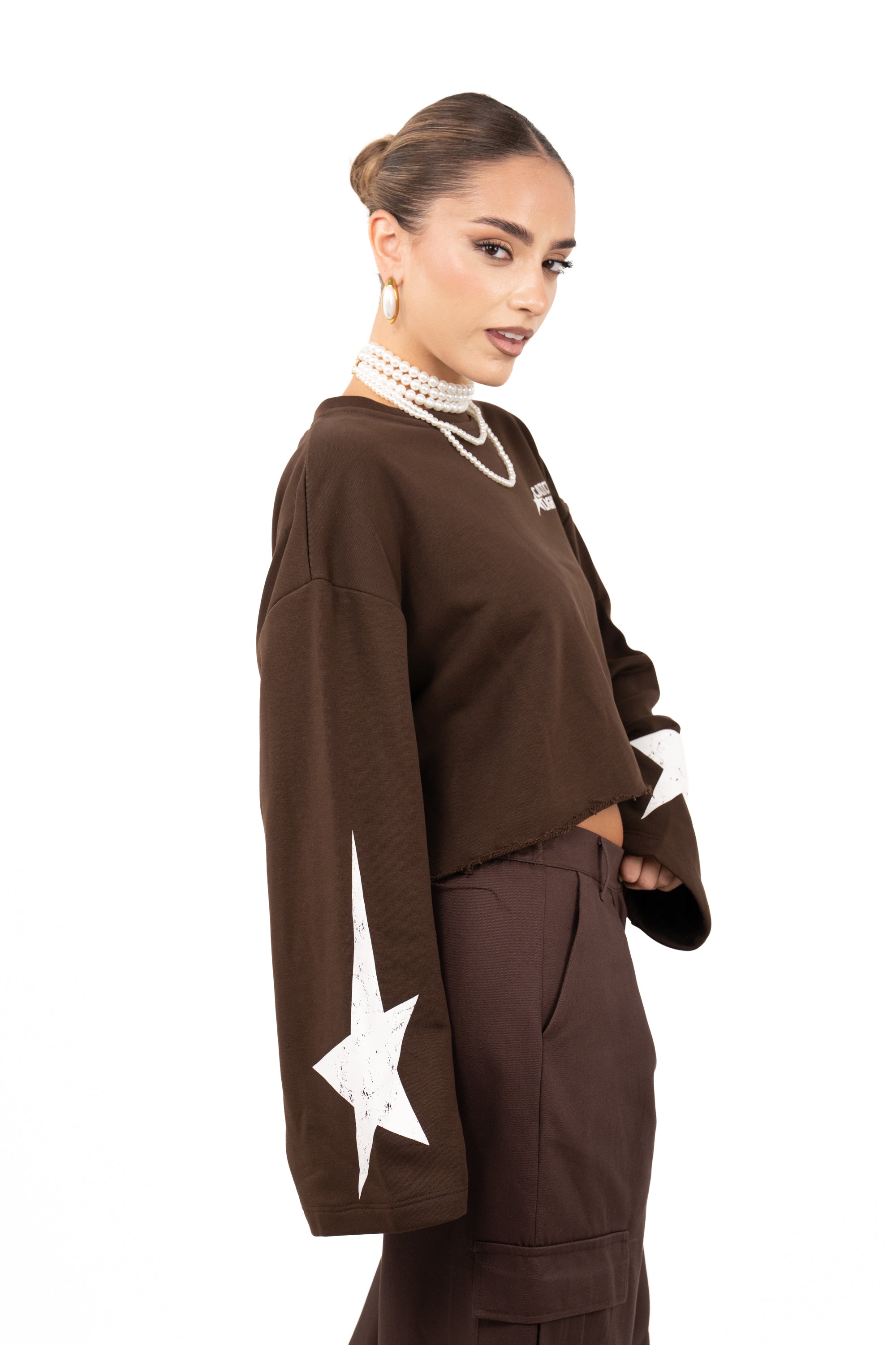 FELPA STELLA CROPPED MARRONE JUSTWEST TAGLIA UNICA
