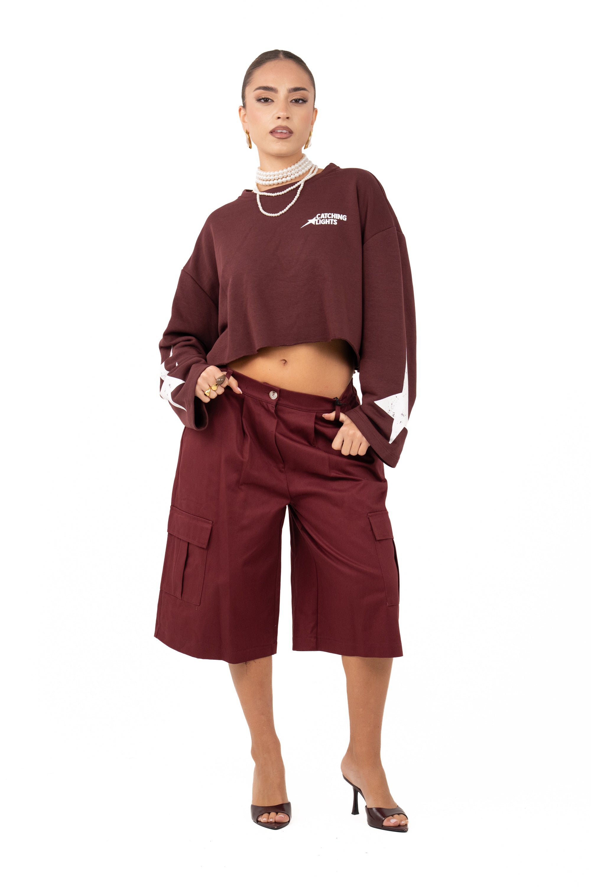 FELPA STELLA CROPPED BORDEAUX JUSTWEST TAGLIA UNICA