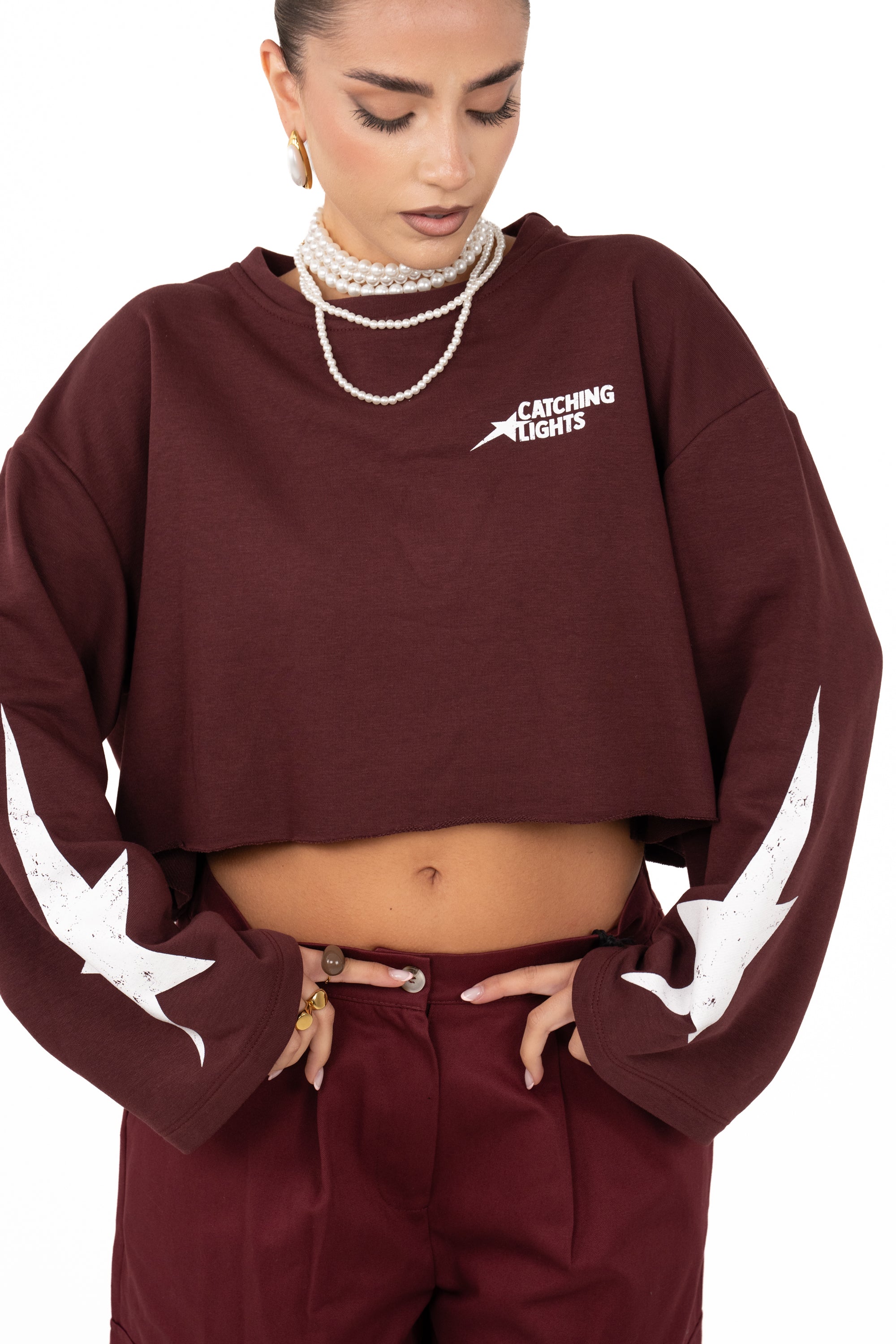 FELPA STELLA CROPPED BORDEAUX JUSTWEST TAGLIA UNICA