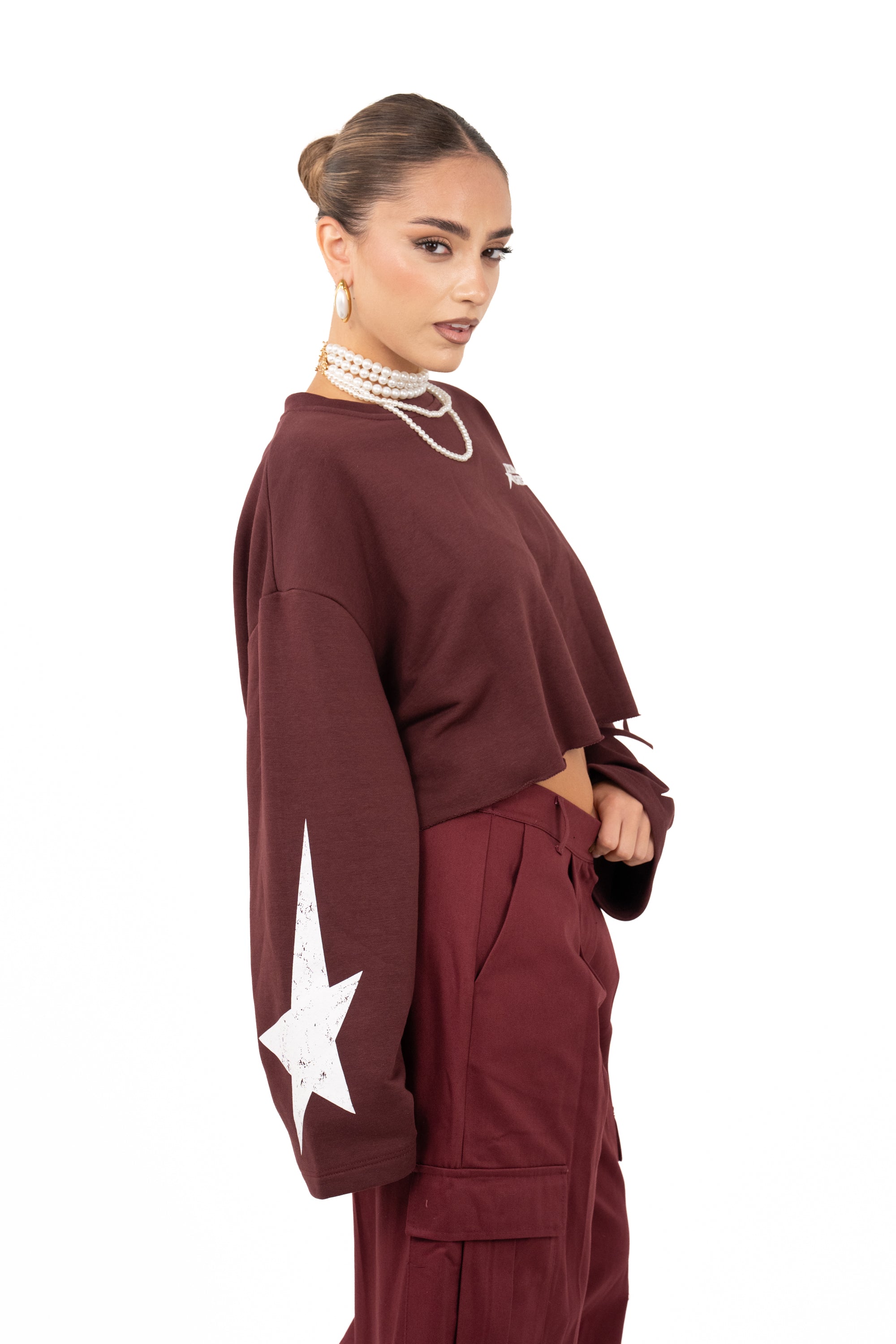 FELPA STELLA CROPPED BORDEAUX JUSTWEST TAGLIA UNICA