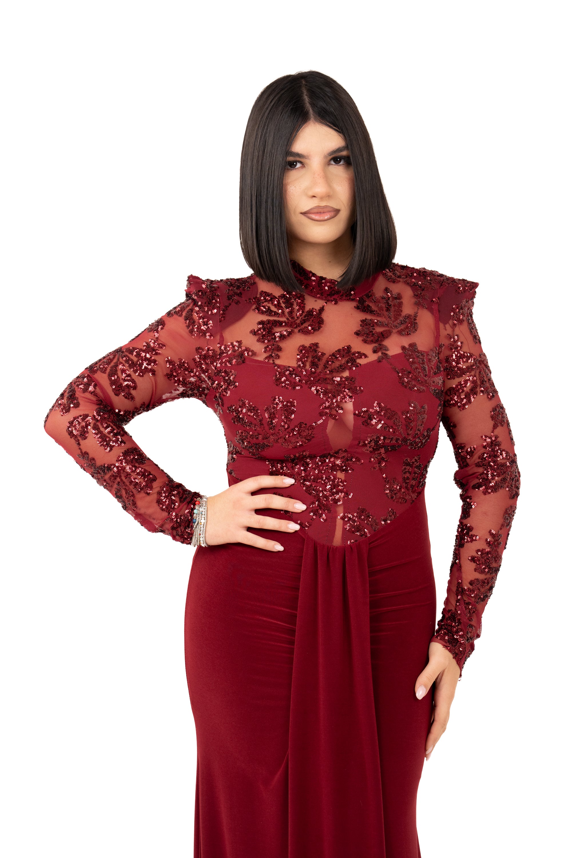 ABITO LUNGO EDERA BORDEAUX PAILLETTES TAGLIA UNICA
