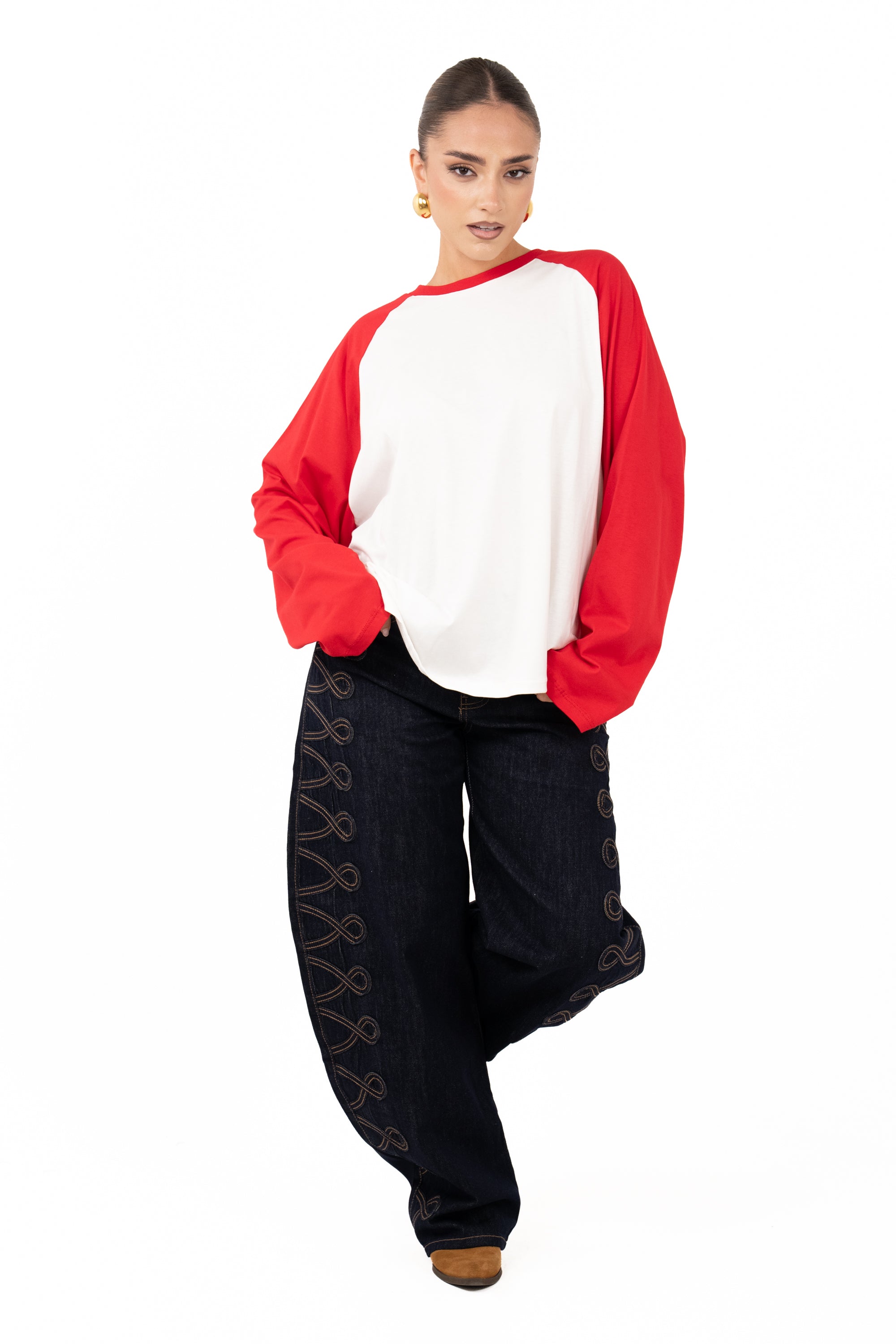 MAGLIA BICOLOR BIANCO E ROSSO LUMINA TAGLIA UNICA