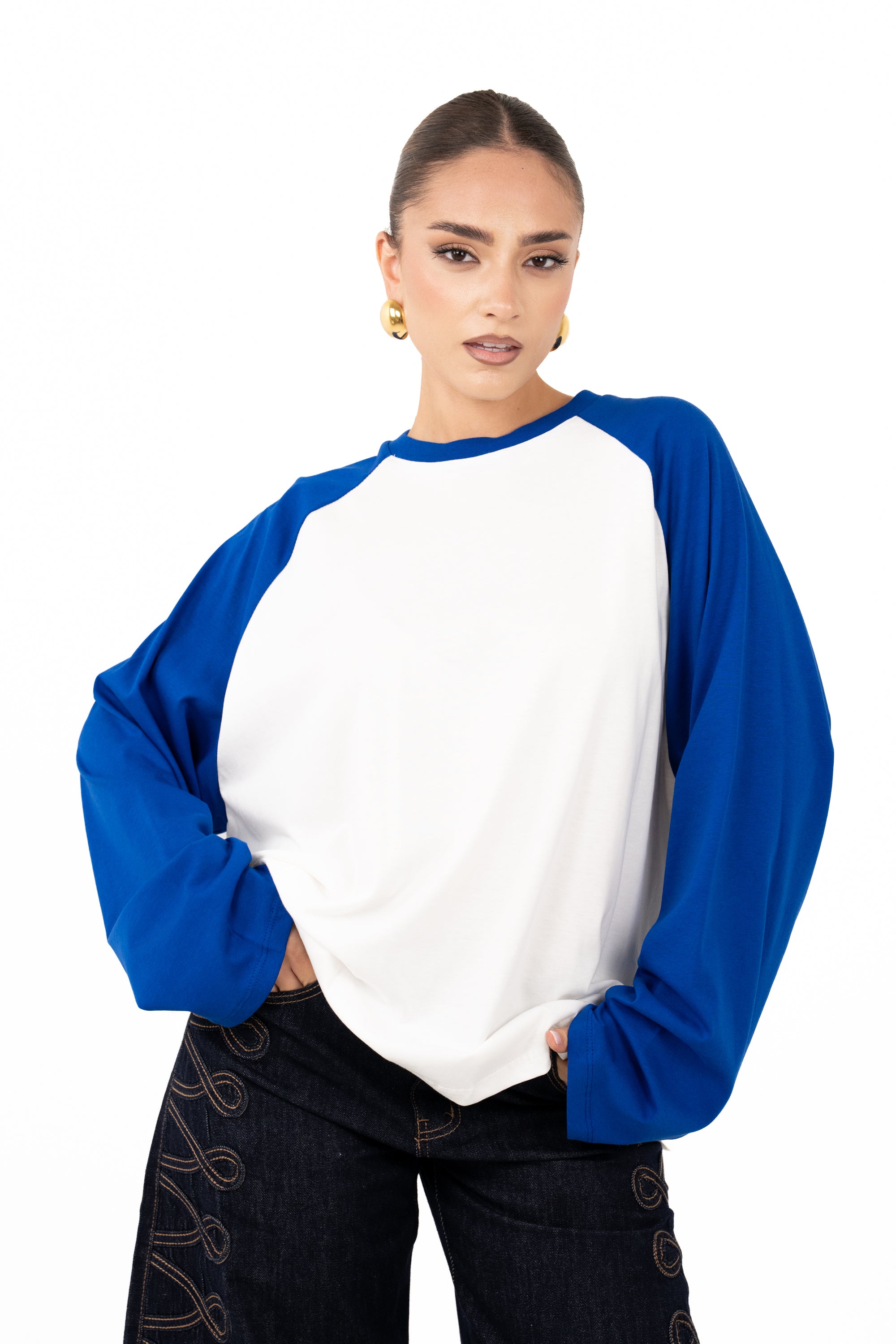 MAGLIA BICOLOR BIANCO E ROYAL LUMINA TAGLIA UNICA