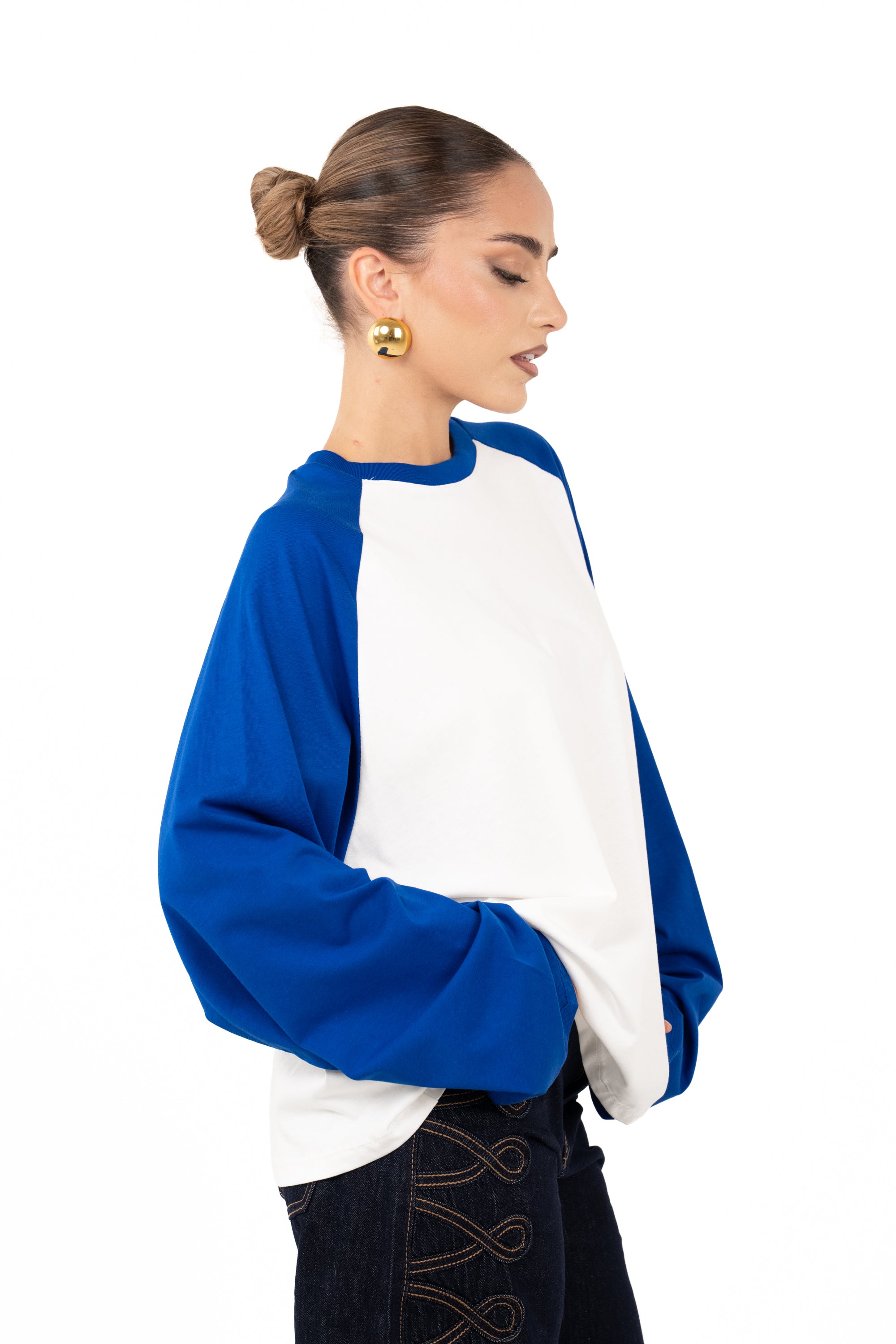 MAGLIA BICOLOR BIANCO E ROYAL LUMINA TAGLIA UNICA