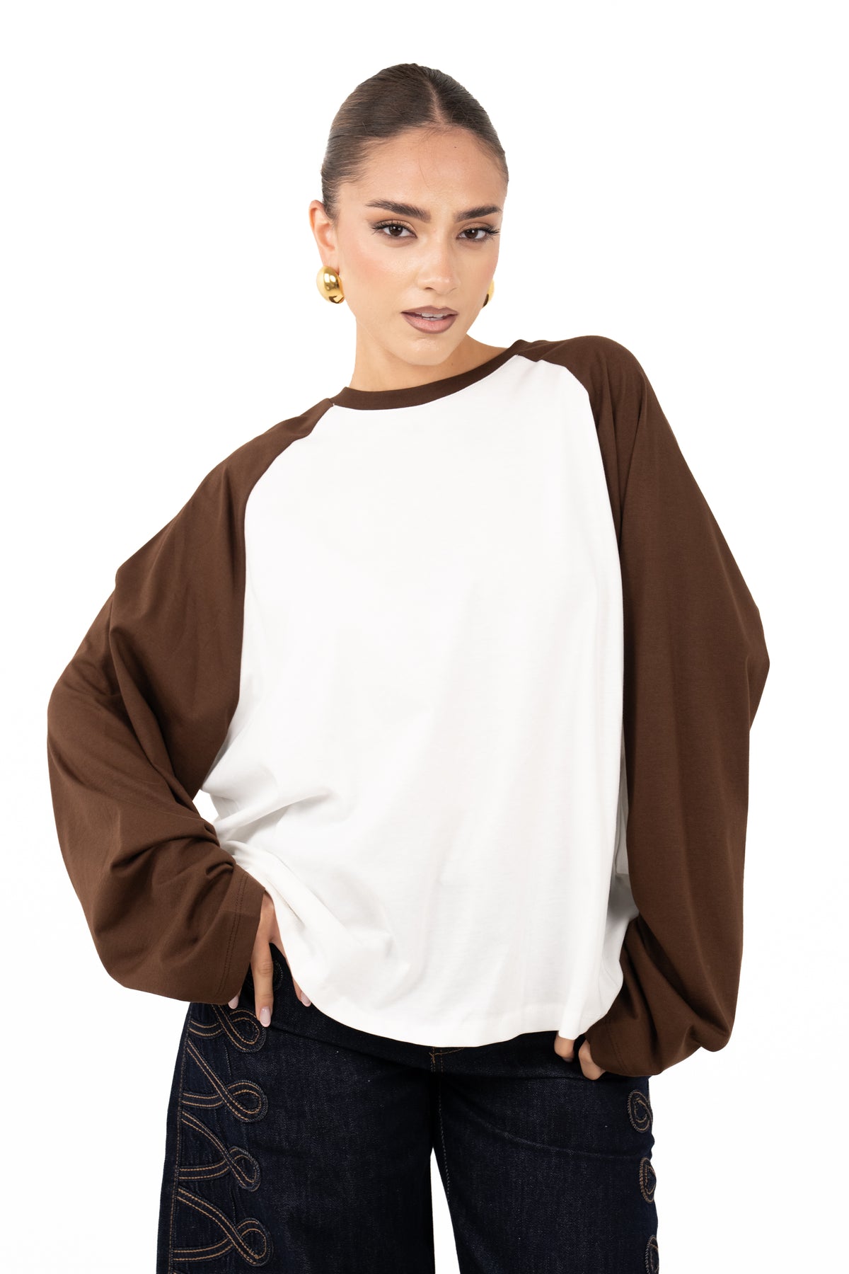 MAGLIA BICOLOR BIANCO E MARRONE LUMINA TAGLIA UNICA