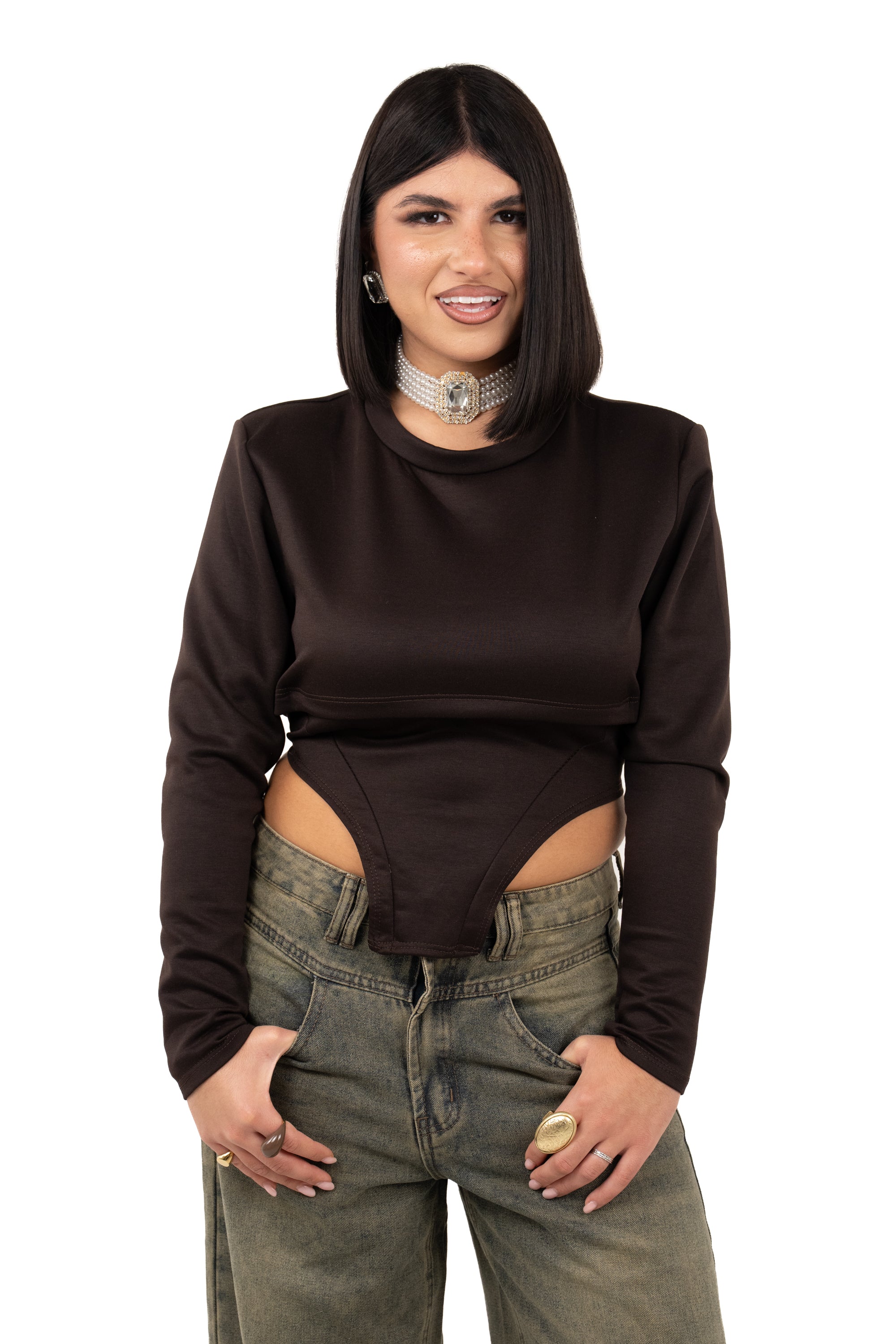 MAGLIA EFFETTO BUSTINO MARRONE TAGLIA UNICA
