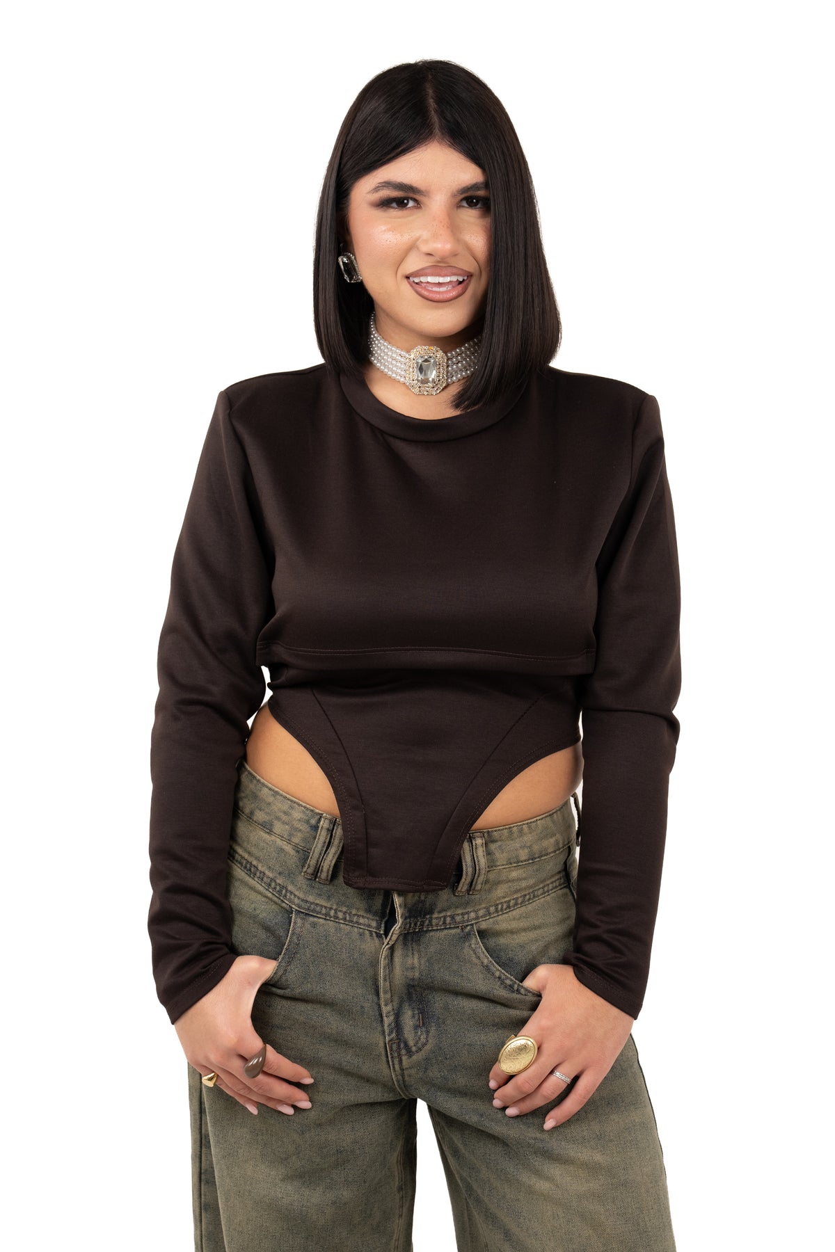 MAGLIA EFFETTO BUSTINO MARRONE TAGLIA UNICA