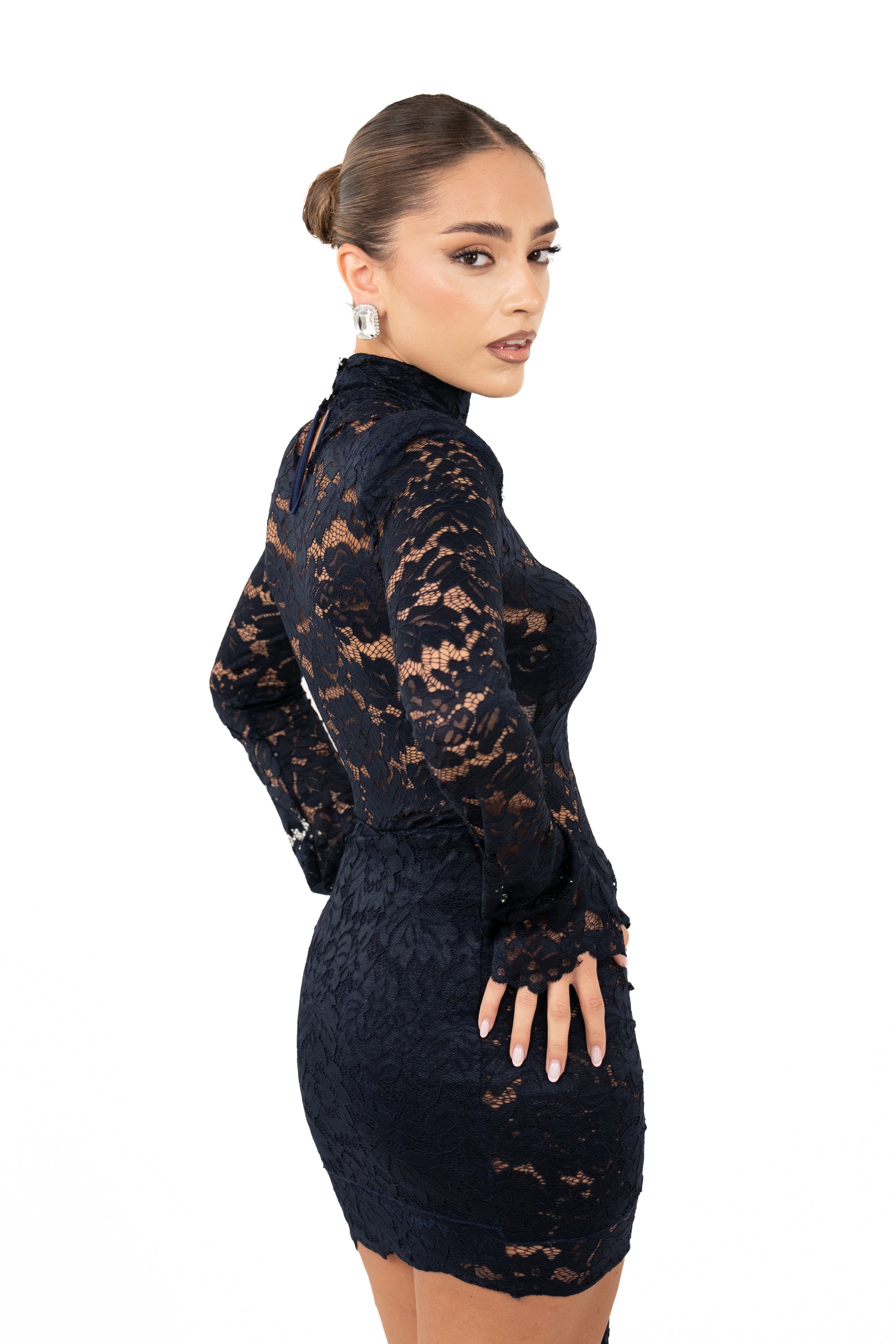 VESTITO CORTO MEDORA BLU IN PIZZO TAGLIA UNICA