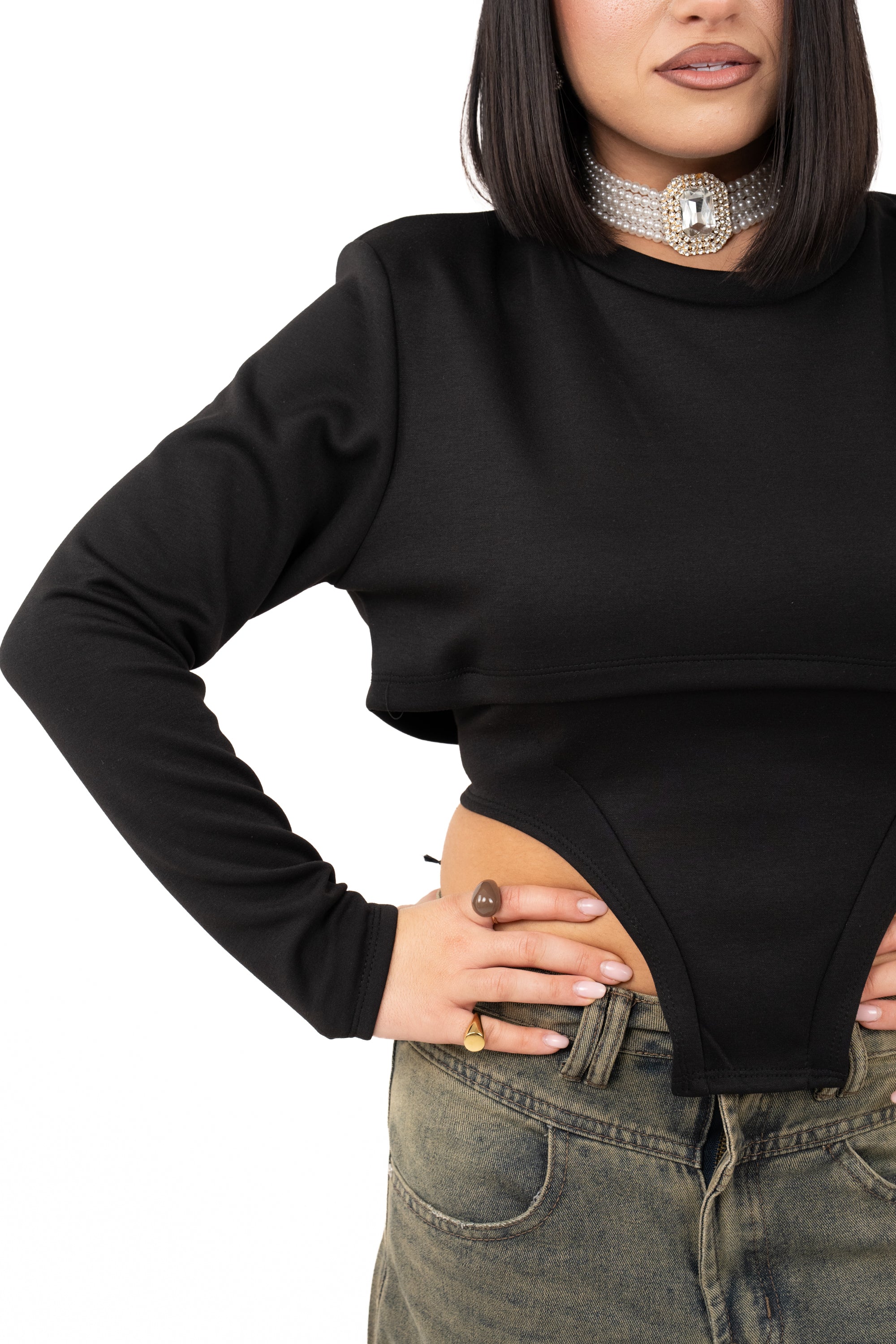 MAGLIA EFFETTO BUSTINO NERA TAGLIA UNICA