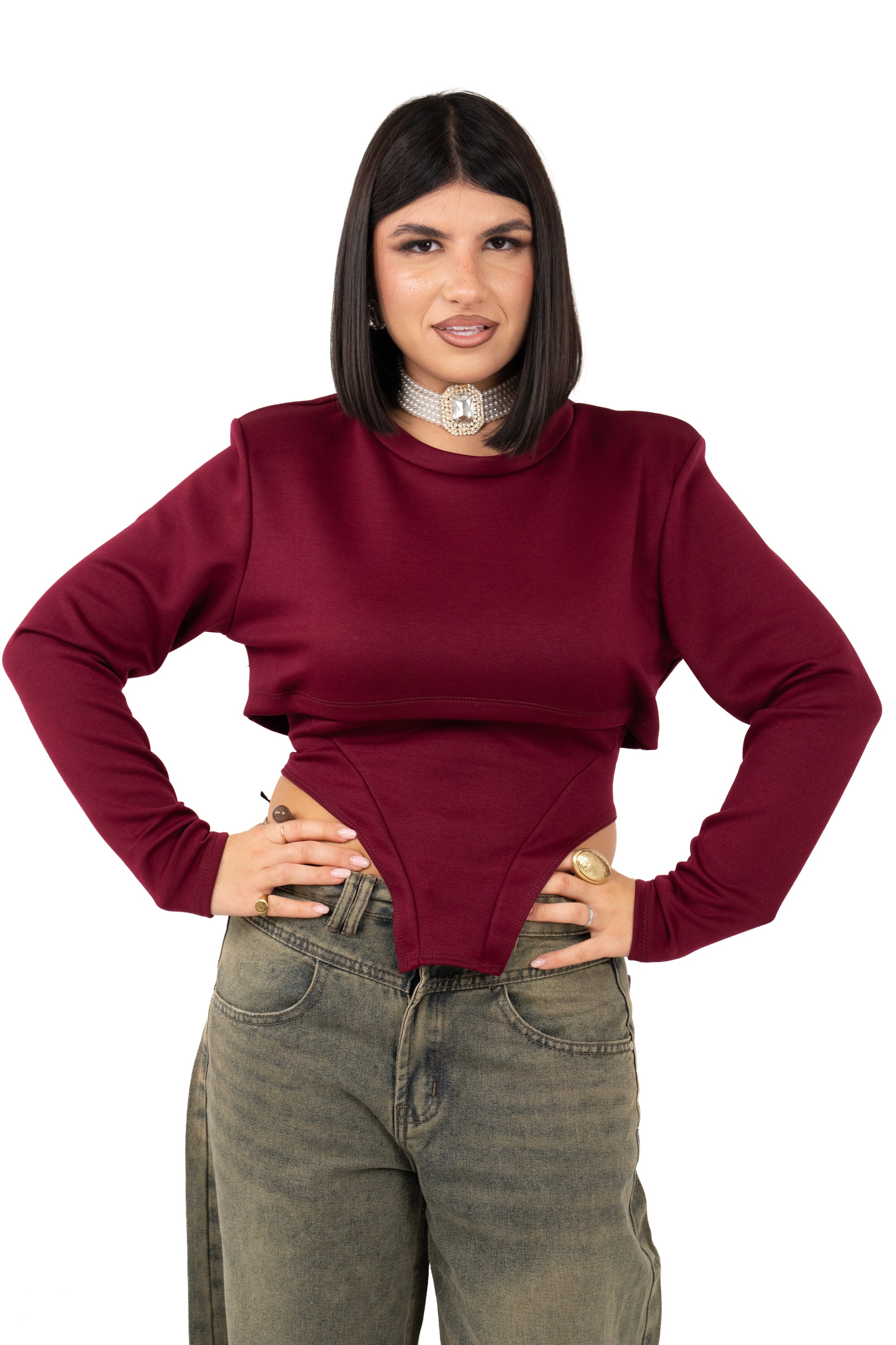 MAGLIA EFFETTO BUSTINO BORDEAUX TAGLIA UNICA