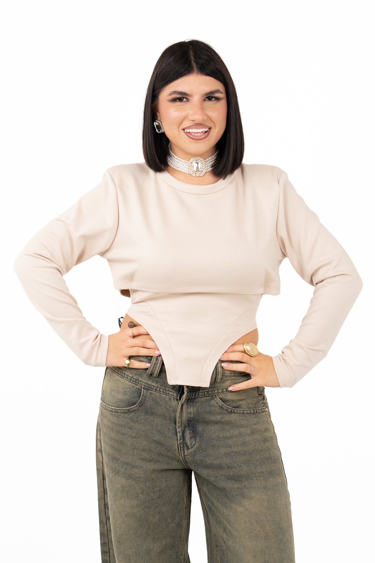 MAGLIA EFFETTO BUSTINO BEIGE TAGLIA UNICA