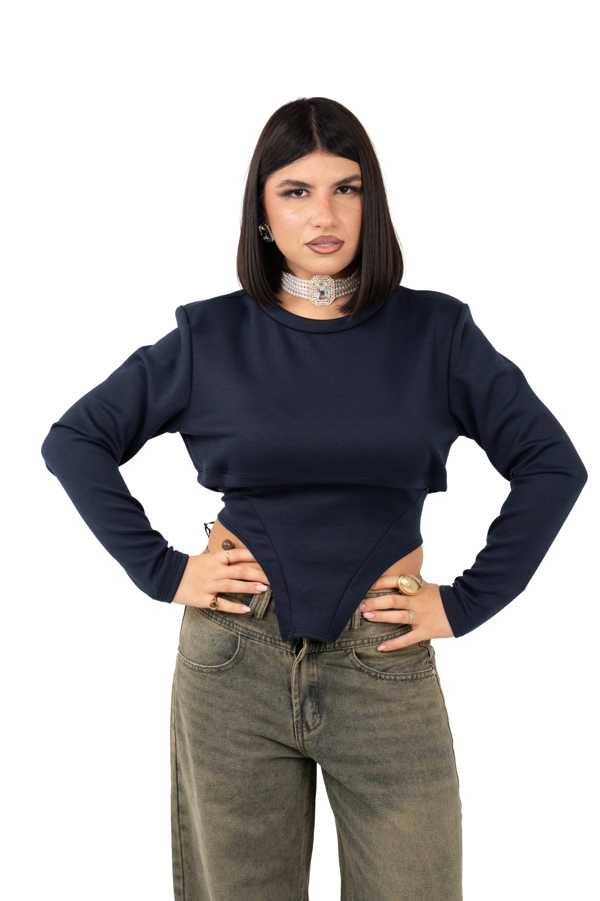 MAGLIA EFFETTO BUSTINO BLU TAGLIA UNICA
