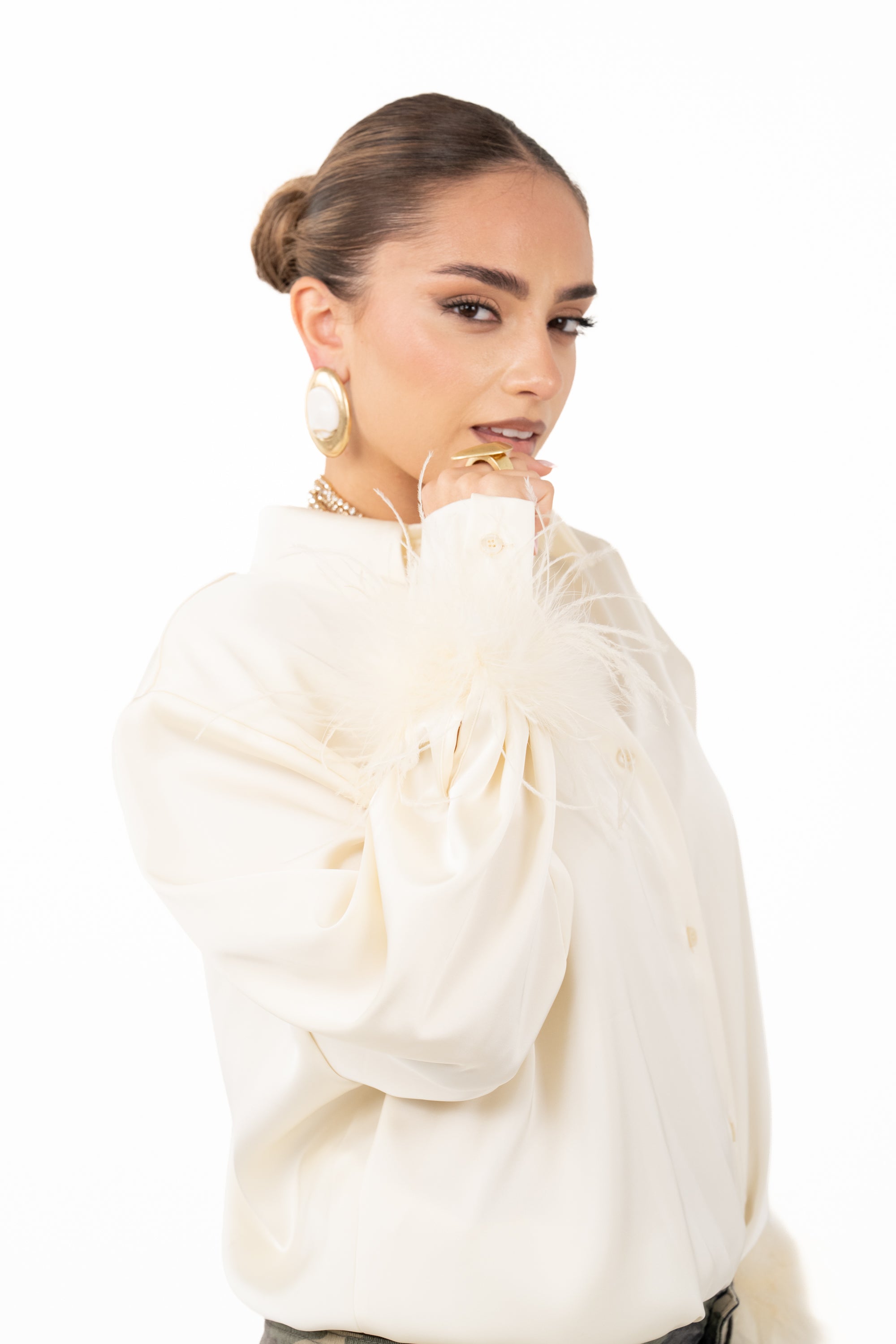 CAMICIA SUZI CHAMPAGNE SATIN CON PIUME JUSTWEST TAGLIA UNICA