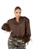 CAMICIA SUZI MARRONE SATIN CON PIUME JUSTWEST TAGLIA UNICA