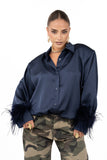 CAMICIA SUZI BLU SATIN CON PIUME JUSTWEST TAGLIA UNICA
