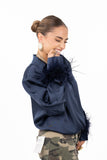 CAMICIA SUZI BLU SATIN CON PIUME JUSTWEST TAGLIA UNICA