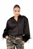 CAMICIA SUZI NERA SATIN CON PIUME JUSTWEST TAGLIA UNICA