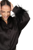 CAMICIA SUZI NERA SATIN CON PIUME JUSTWEST TAGLIA UNICA