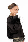CAMICIA SUZI NERA SATIN CON PIUME JUSTWEST TAGLIA UNICA