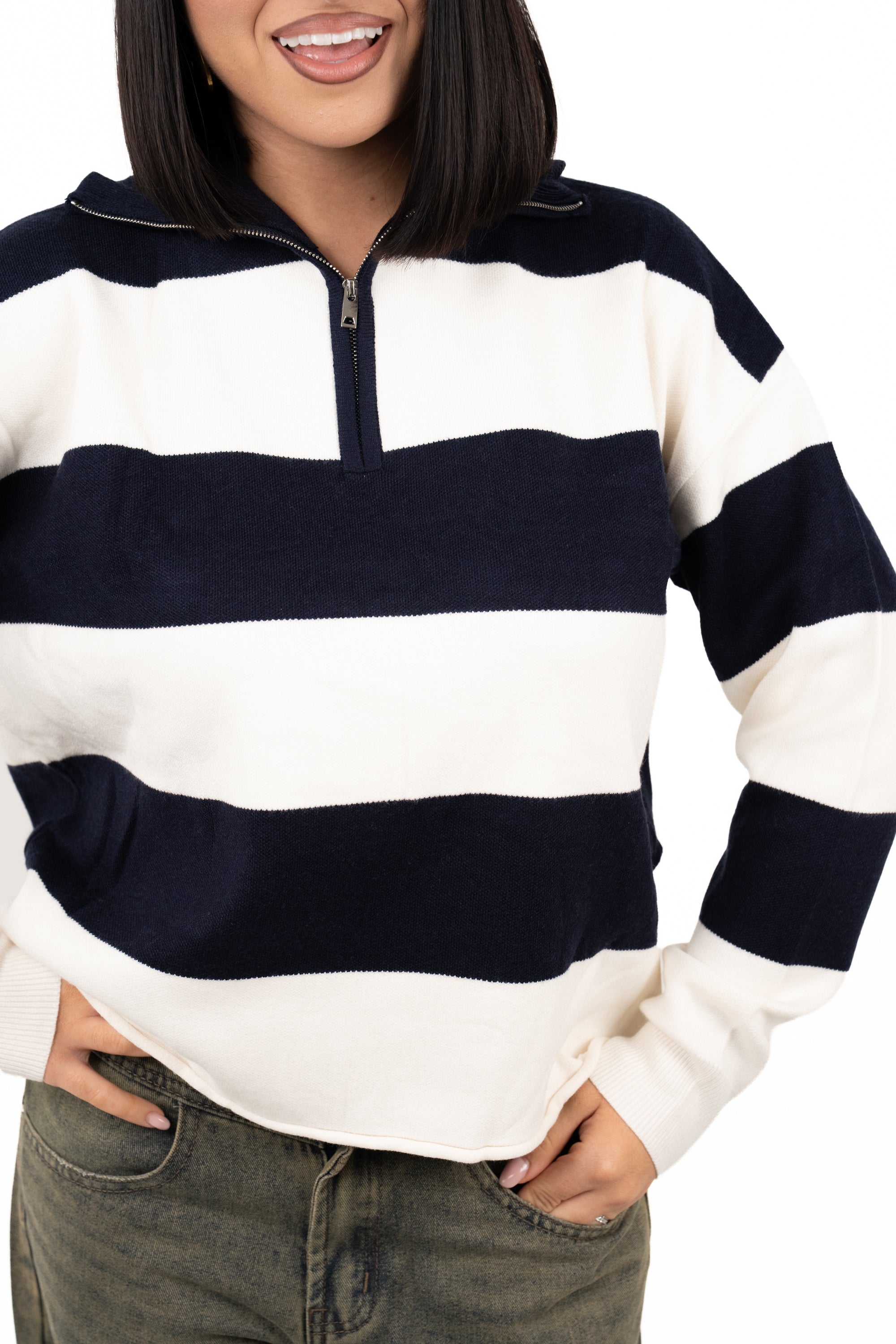 MAGLIONCINO ZIP SASHA PANNA/BLU TAGLIA UNICA