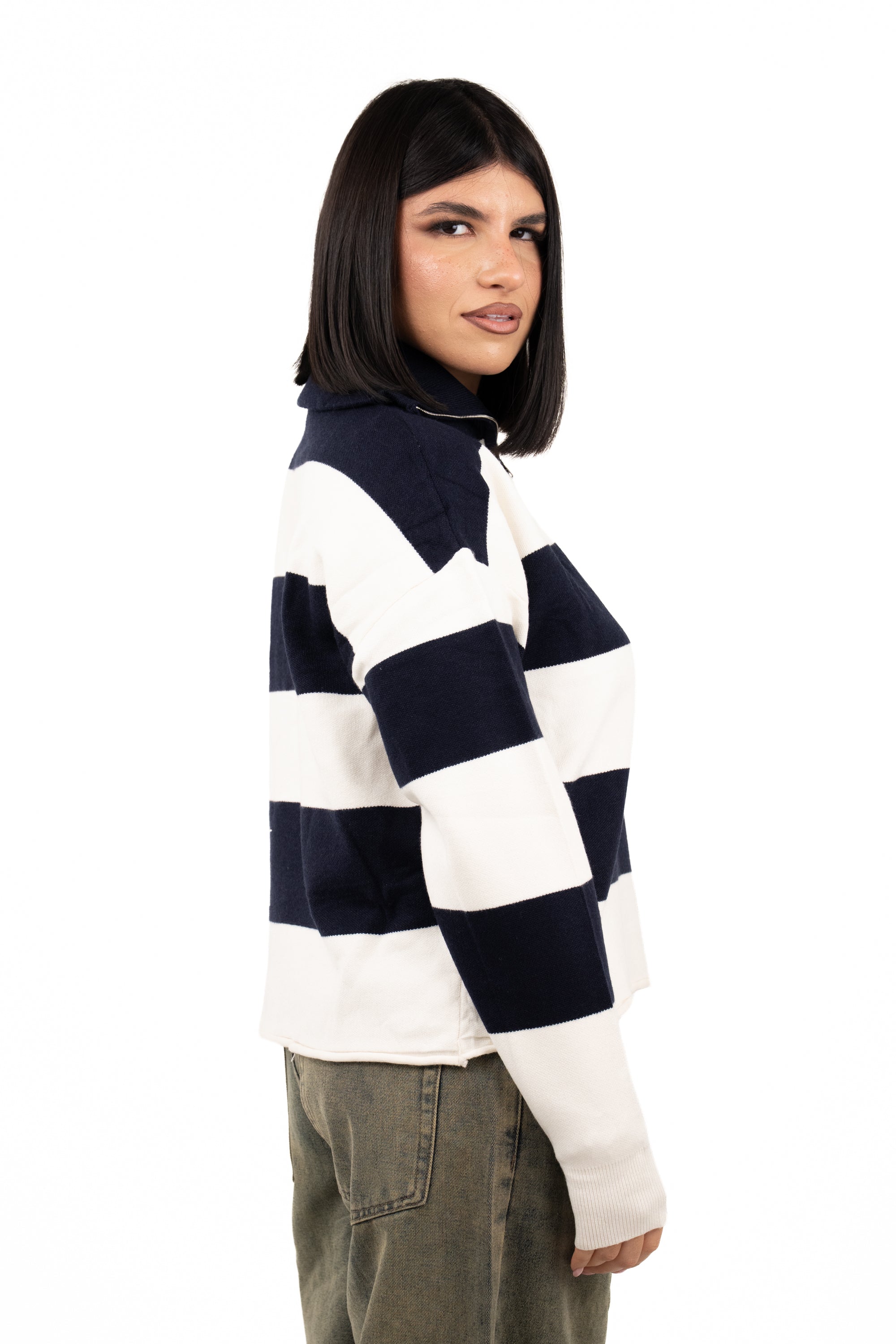 MAGLIONCINO ZIP SASHA PANNA/BLU TAGLIA UNICA