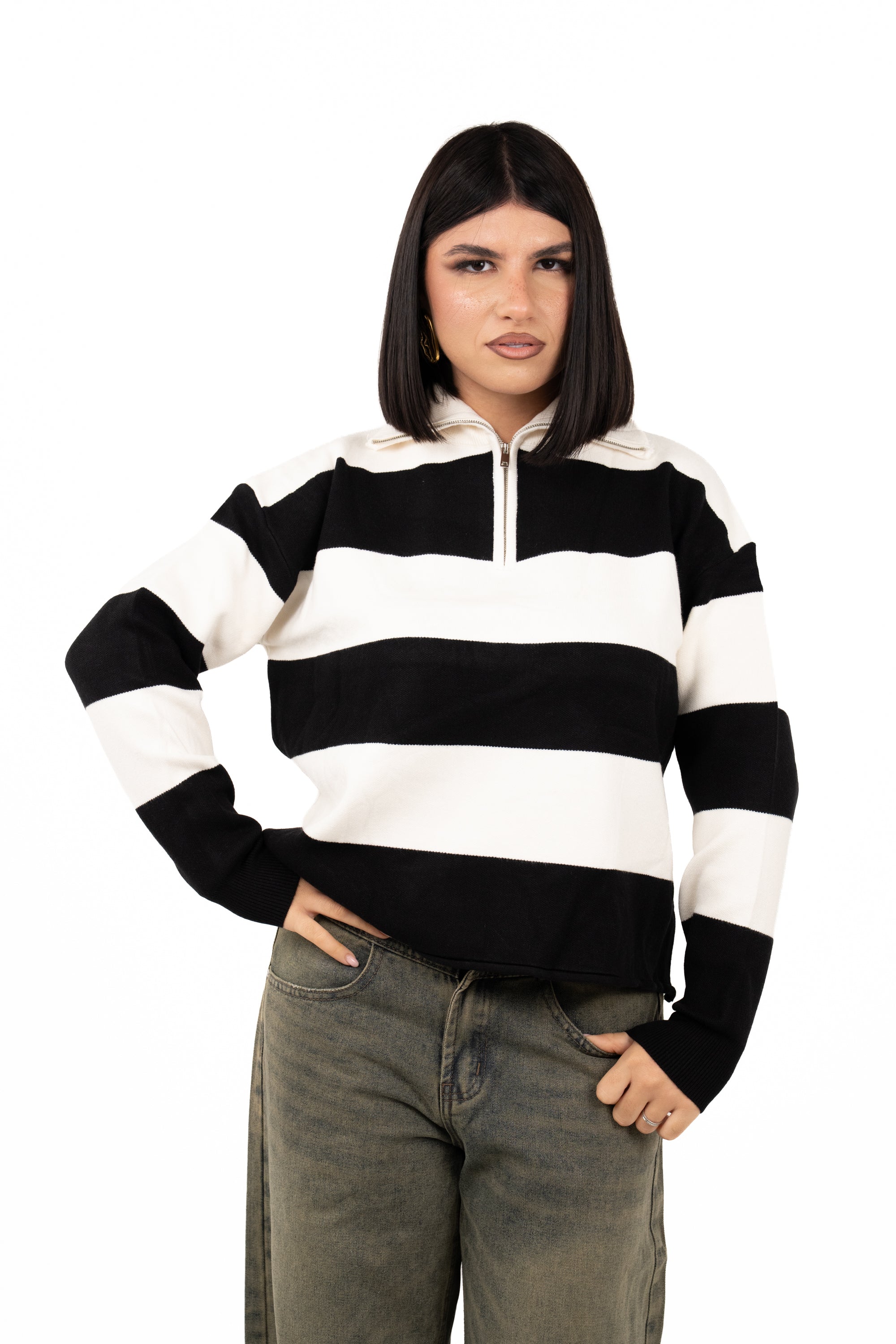MAGLIONCINO ZIP SASHA PANNA/NERO TAGLIA UNICA