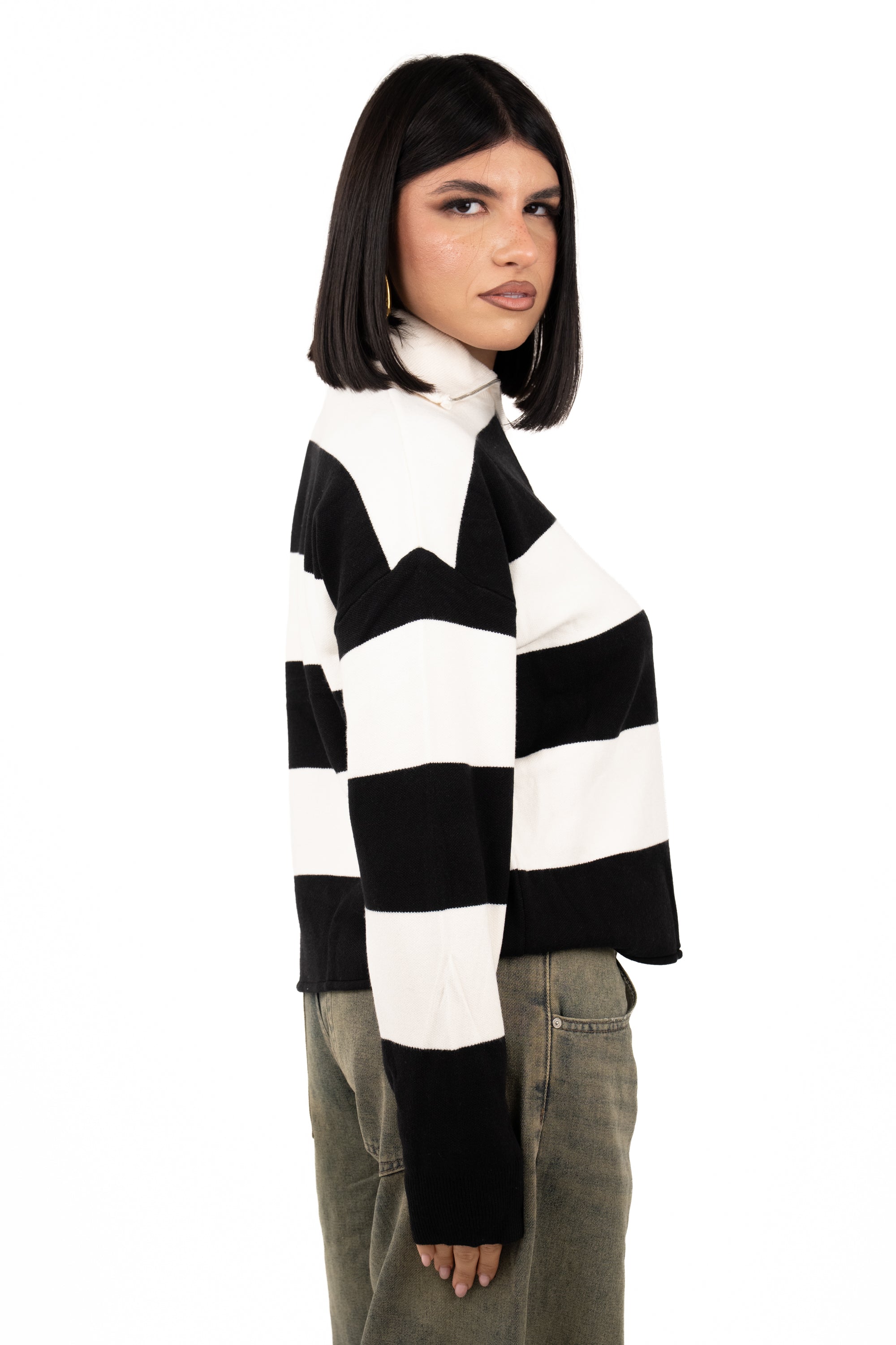 MAGLIONCINO ZIP SASHA PANNA/NERO TAGLIA UNICA