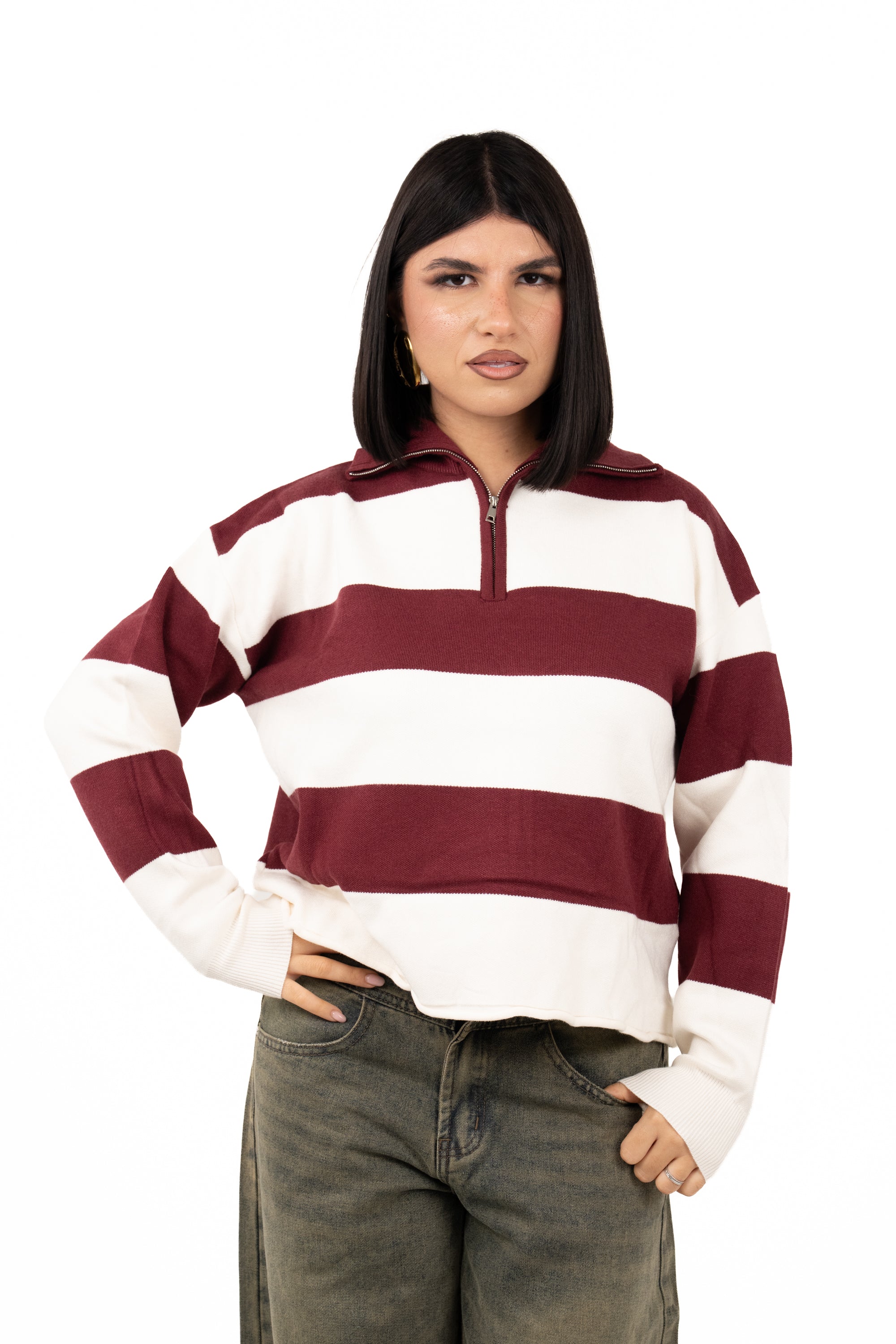 MAGLIONCINO ZIP SASHA PANNA/BORDEAUX TAGLIA UNICA