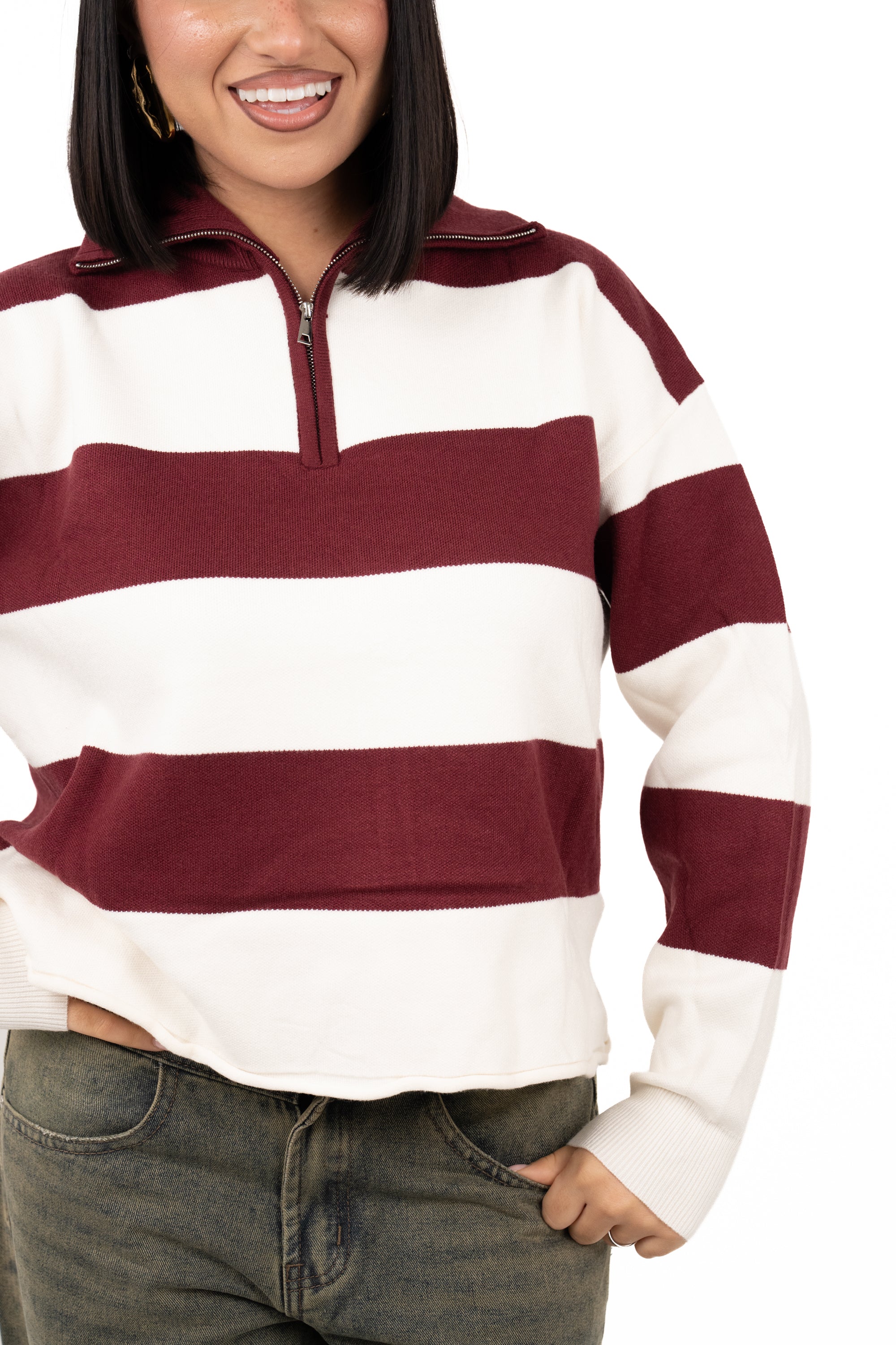 MAGLIONCINO ZIP SASHA PANNA/BORDEAUX TAGLIA UNICA