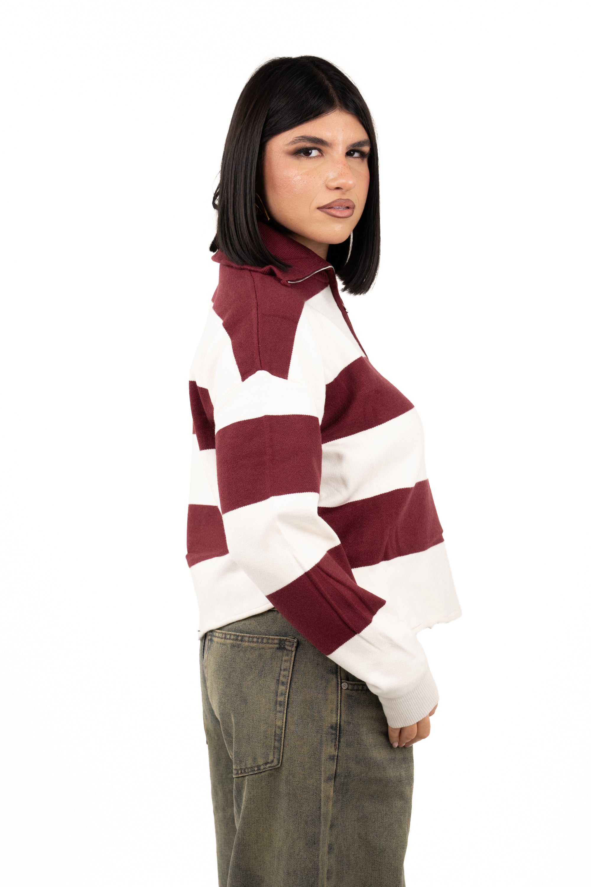 MAGLIONCINO ZIP SASHA PANNA/BORDEAUX TAGLIA UNICA