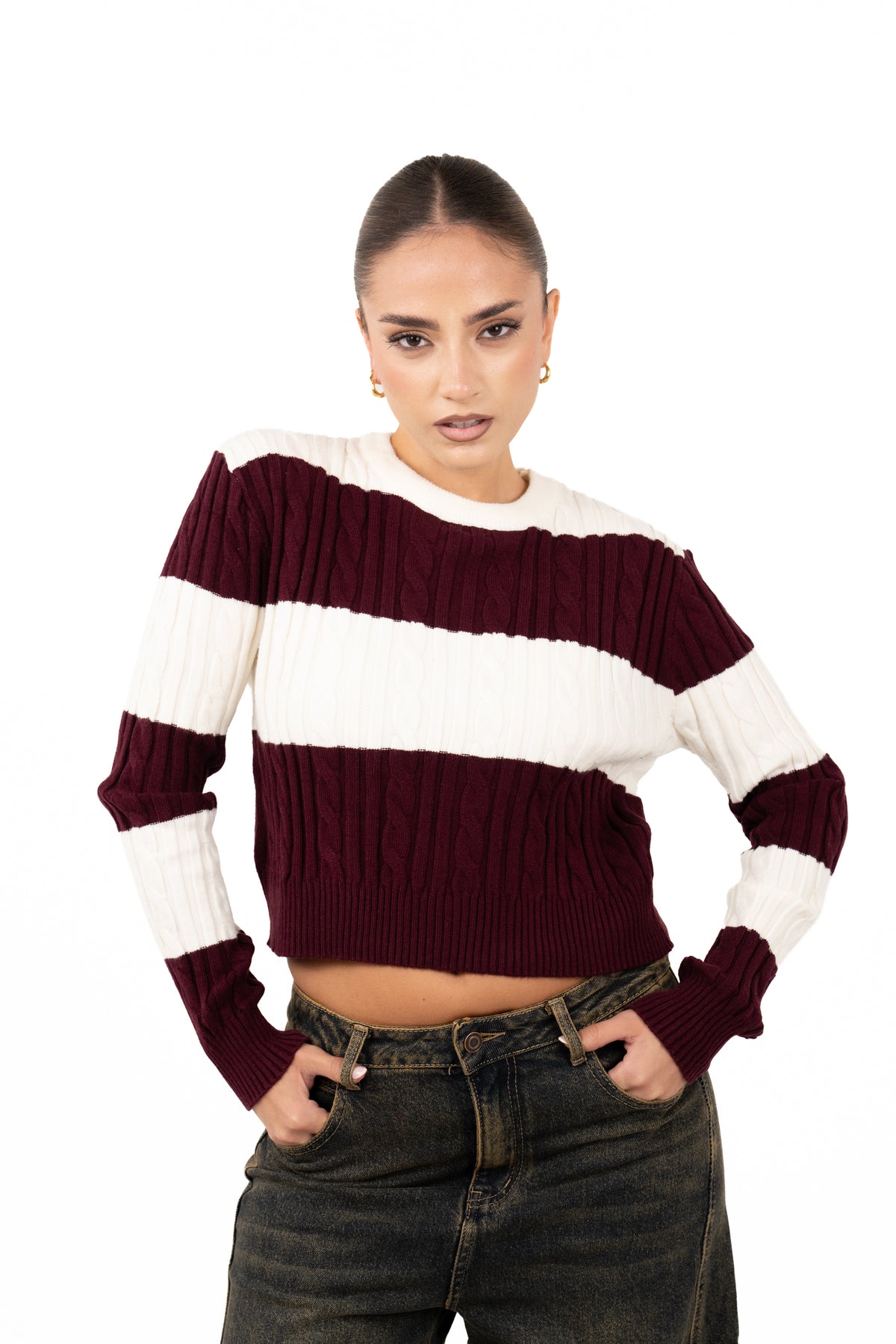 MAGLIONE ILARY PANNA/BORDEAUX TAGLIA UNICA