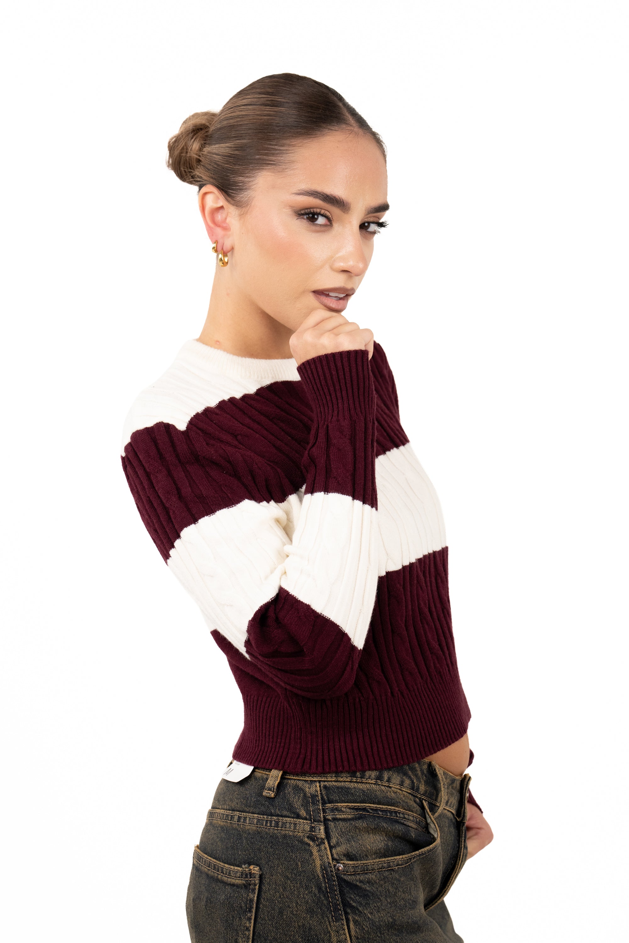 MAGLIONE ILARY PANNA/BORDEAUX TAGLIA UNICA