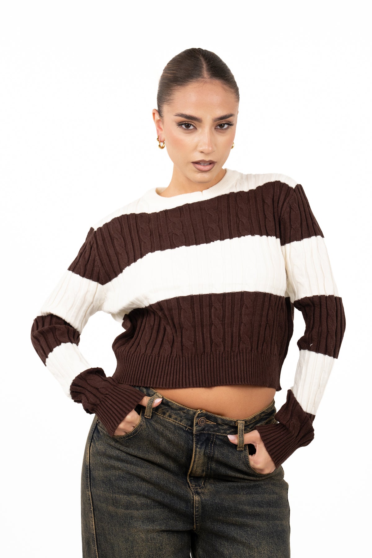 MAGLIONE ILARY PANNA/MARRONE TAGLIA UNICA