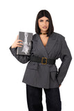 BLAZER GRIGIO SCURO DOPPIOPETTO GESSATO TAGLIA UNICA