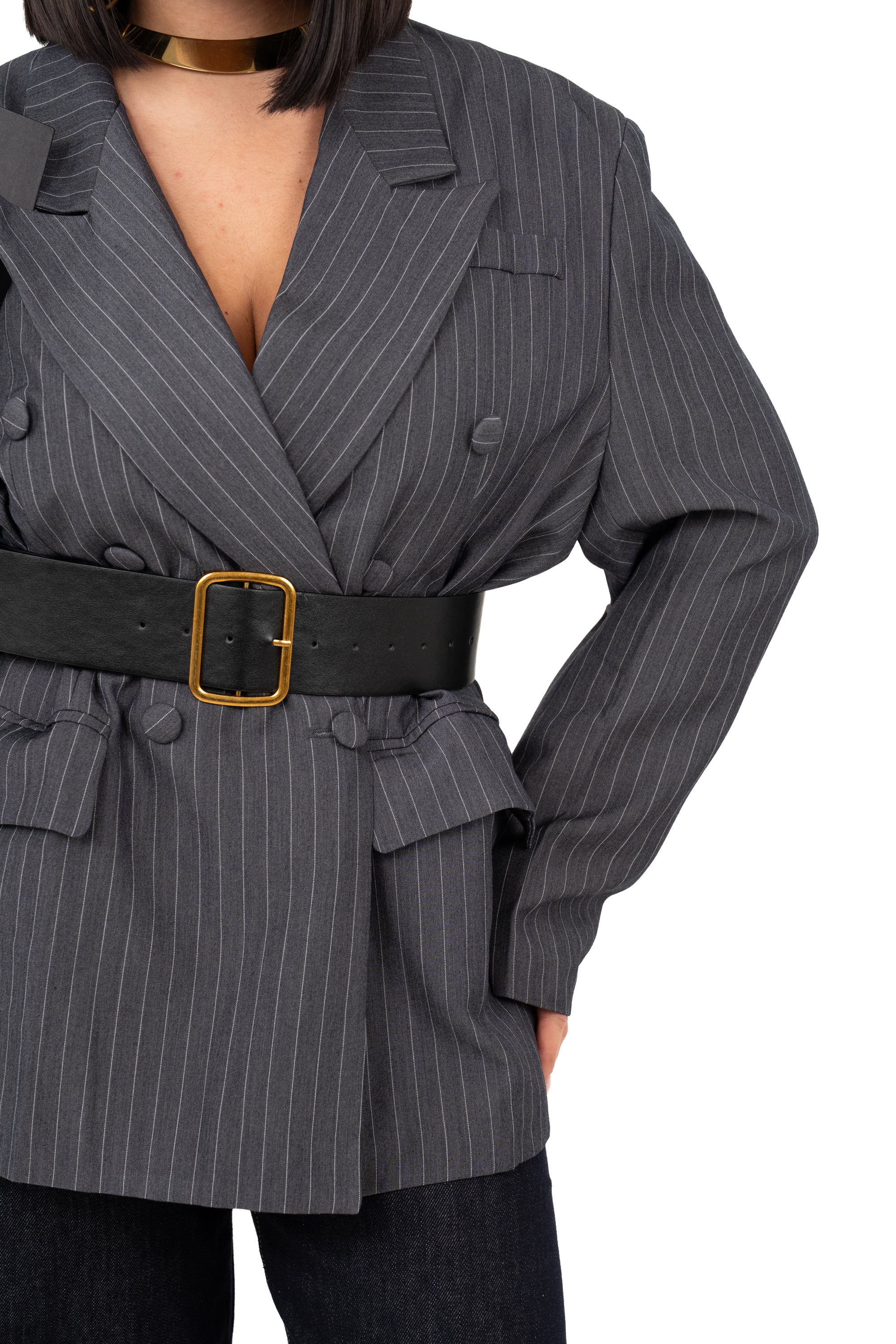 BLAZER GRIGIO SCURO DOPPIOPETTO GESSATO TAGLIA UNICA
