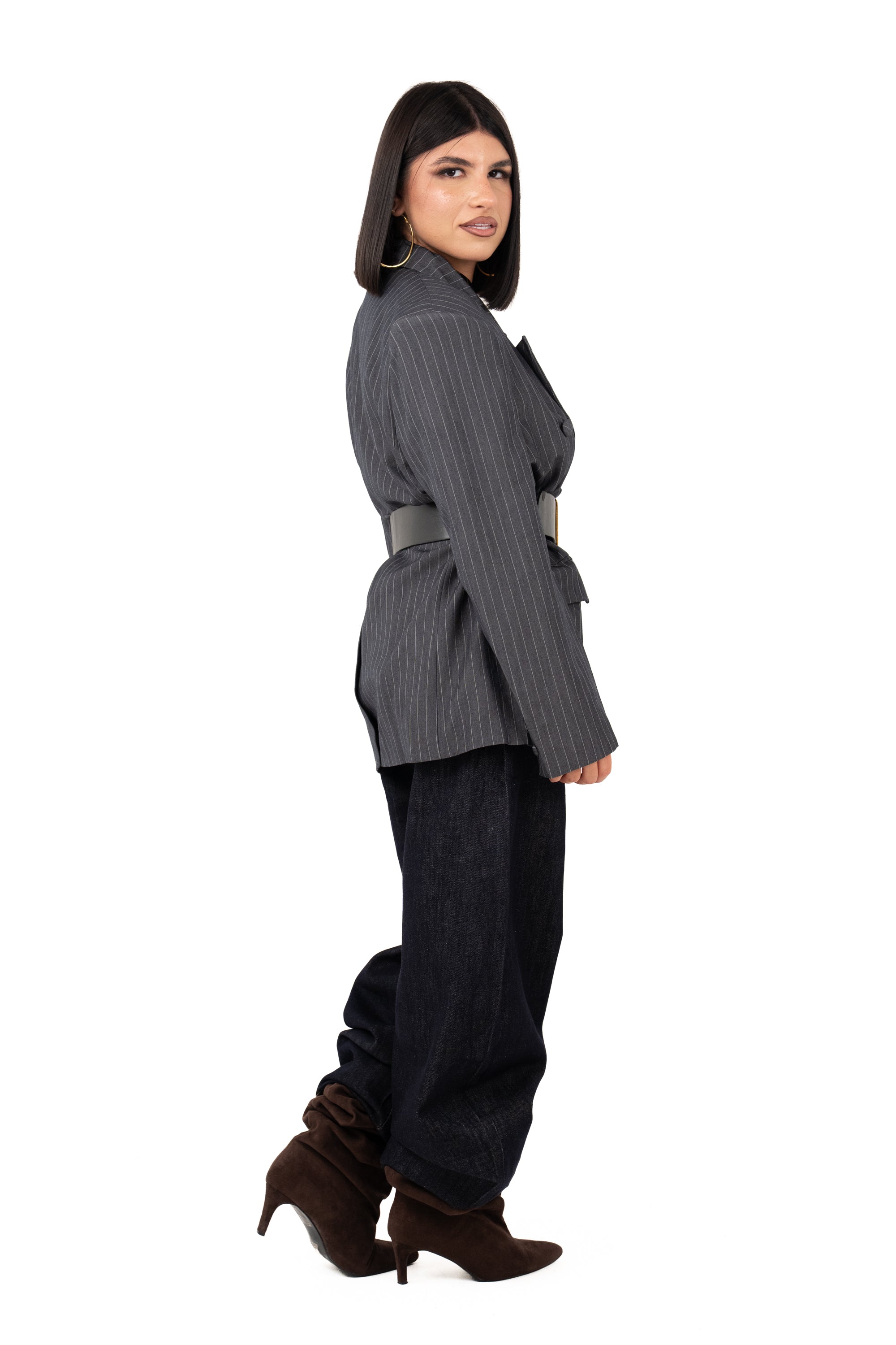 BLAZER GRIGIO SCURO DOPPIOPETTO GESSATO TAGLIA UNICA