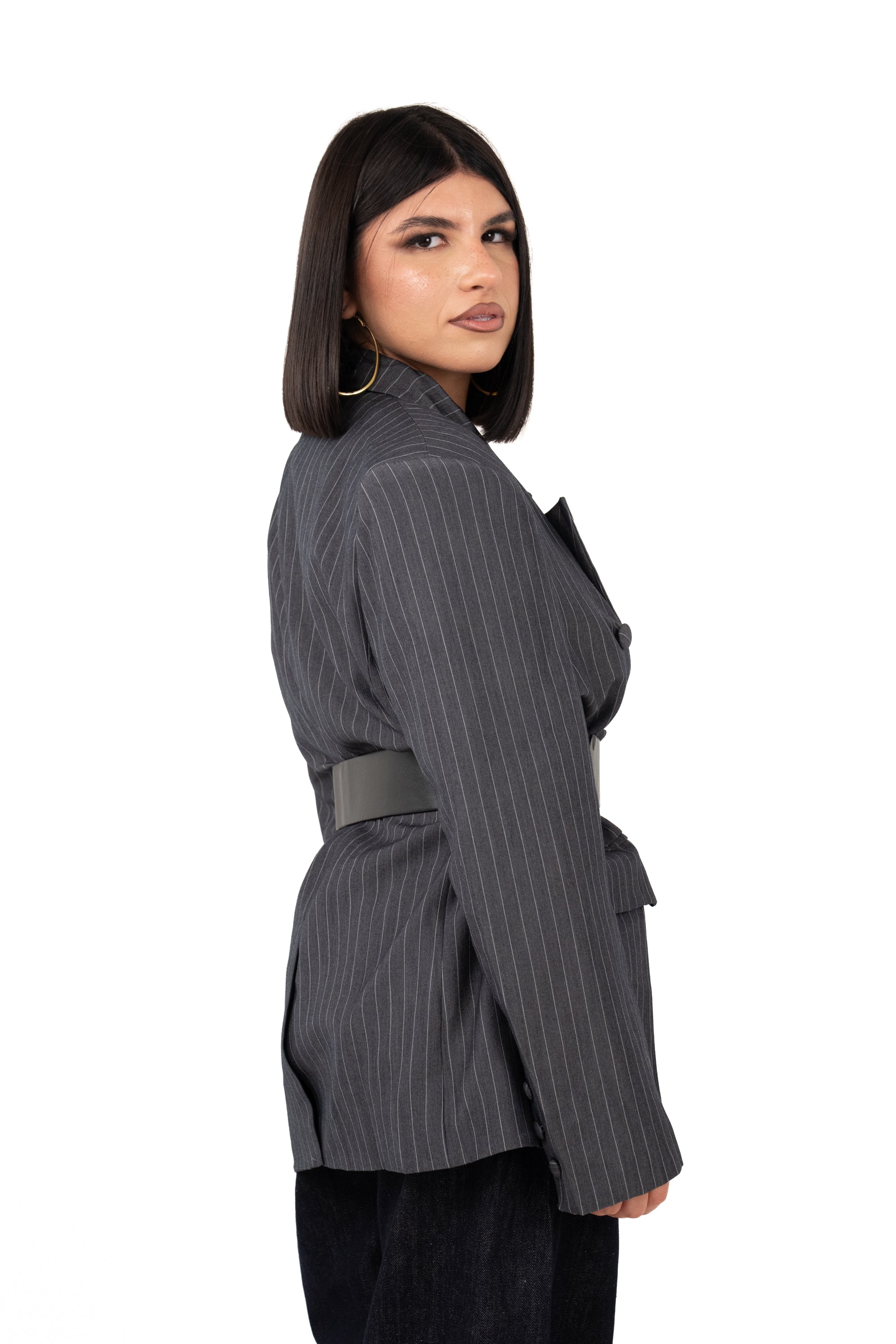 BLAZER GRIGIO SCURO DOPPIOPETTO GESSATO TAGLIA UNICA