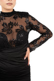 VESTITO DAHLIA CORTO NERO PAILLETTES DRAPPEGGIATO TAGLIA UNICA