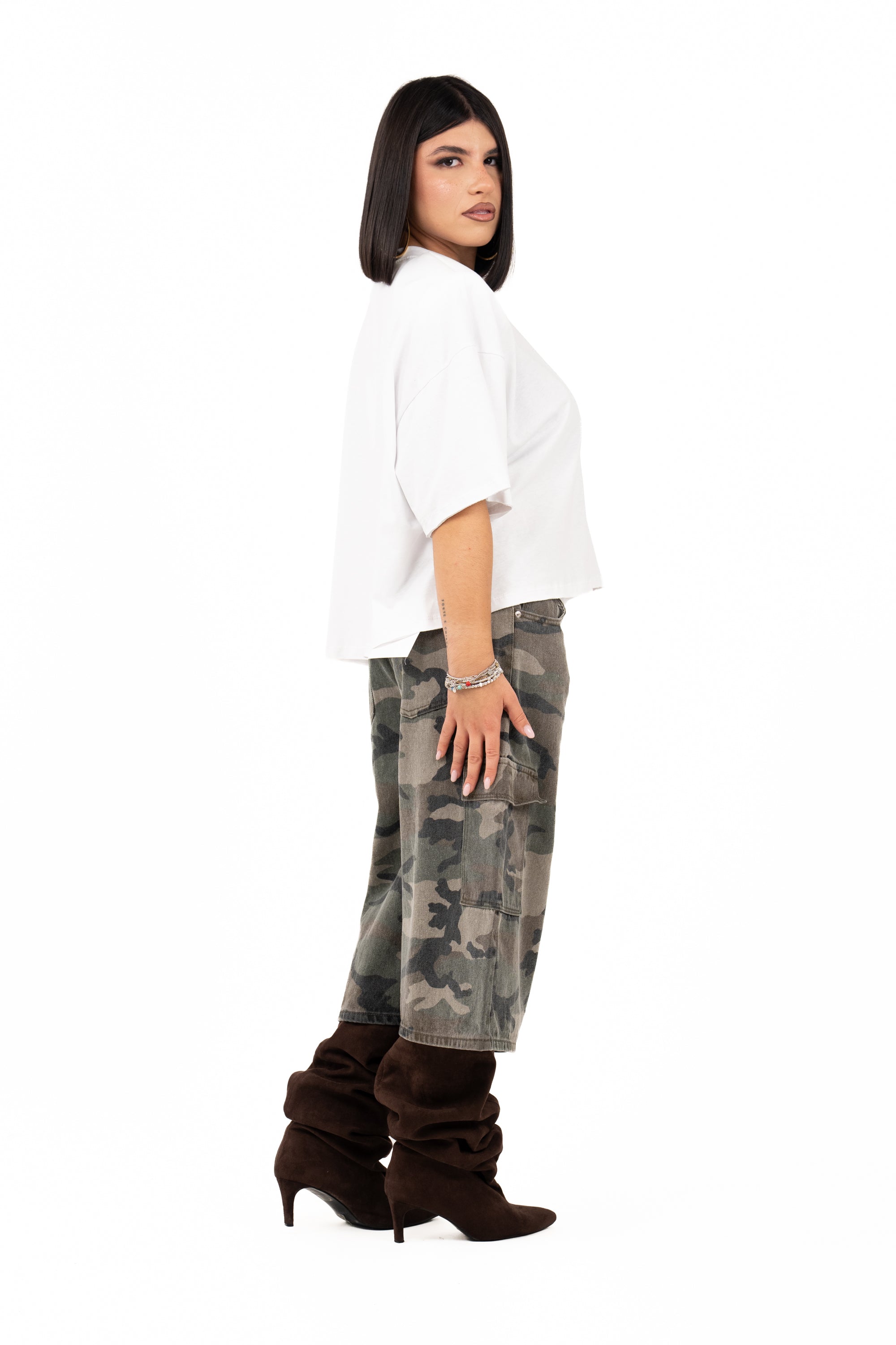 T-SHIRT MADONNA CROPPED BIANCA JUSTWEST TAGLIA UNICA