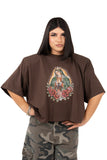 T-SHIRT MADONNA CROPPED MARRONE JUSTWEST TAGLIA UNICA