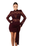VESTITO CORTO MEDORA BORDEAUX IN PIZZO TAGLIA UNICA