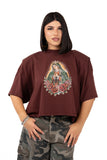 T-SHIRT MADONNA CROPPED BORDEAUX JUSTWEST TAGLIA UNICA