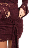 VESTITO CORTO MEDORA BORDEAUX IN PIZZO TAGLIA UNICA