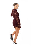VESTITO CORTO MEDORA BORDEAUX IN PIZZO TAGLIA UNICA