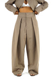 Completo due pezzi tortora giacca cropped e pantaloni palazzo