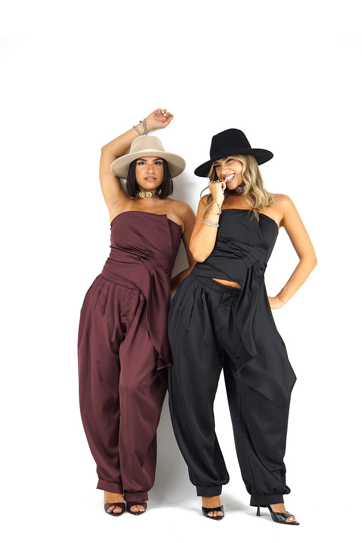 Coordinato Pantaloni Satin e Top bustino a fascia Lumina