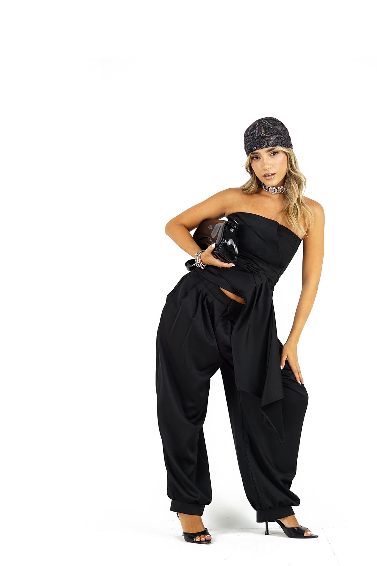 Coordinato Pantaloni Satin e Top bustino a fascia Lumina